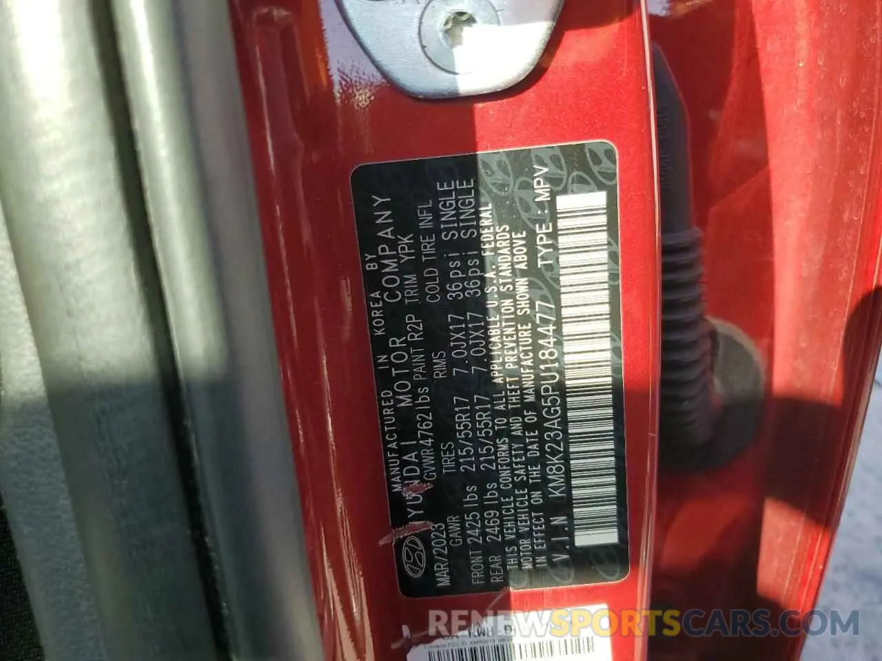 13 Photograph of a damaged car KM8K23AG5PU184477 HYUNDAI KONA 2023