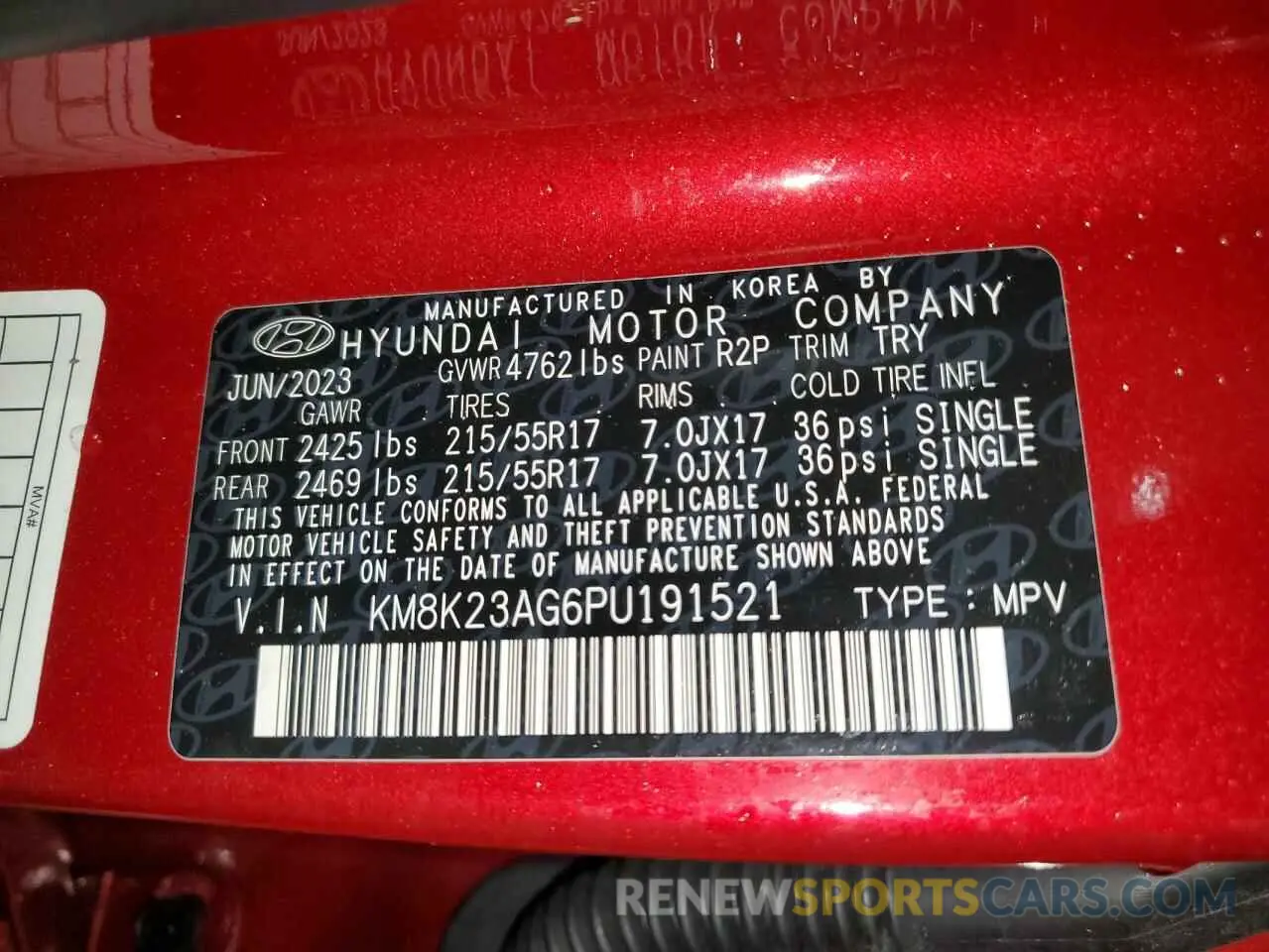 14 Photograph of a damaged car KM8K23AG6PU191521 HYUNDAI KONA 2023