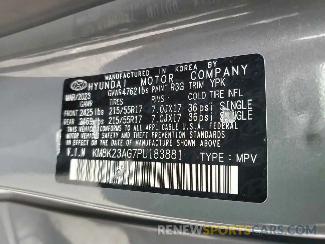 14 Photograph of a damaged car KM8K23AG7PU183881 HYUNDAI KONA 2023
