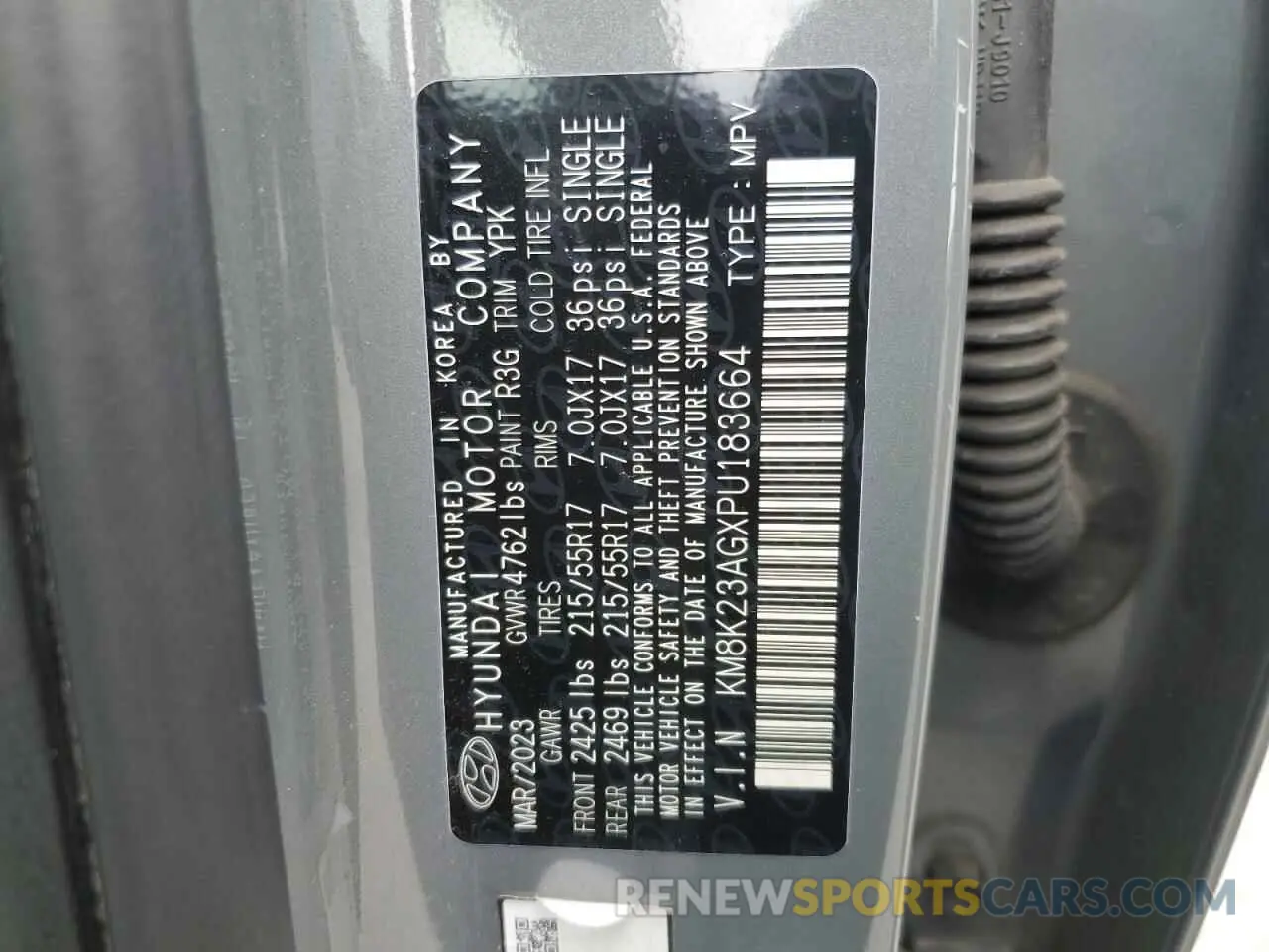 13 Photograph of a damaged car KM8K23AGXPU183664 HYUNDAI KONA 2023