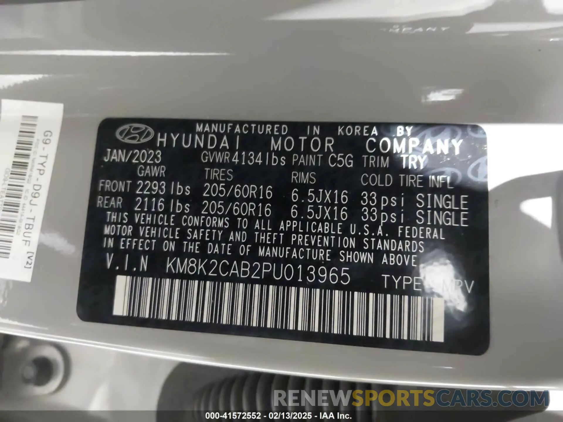 9 Photograph of a damaged car KM8K2CAB2PU013965 HYUNDAI KONA 2023