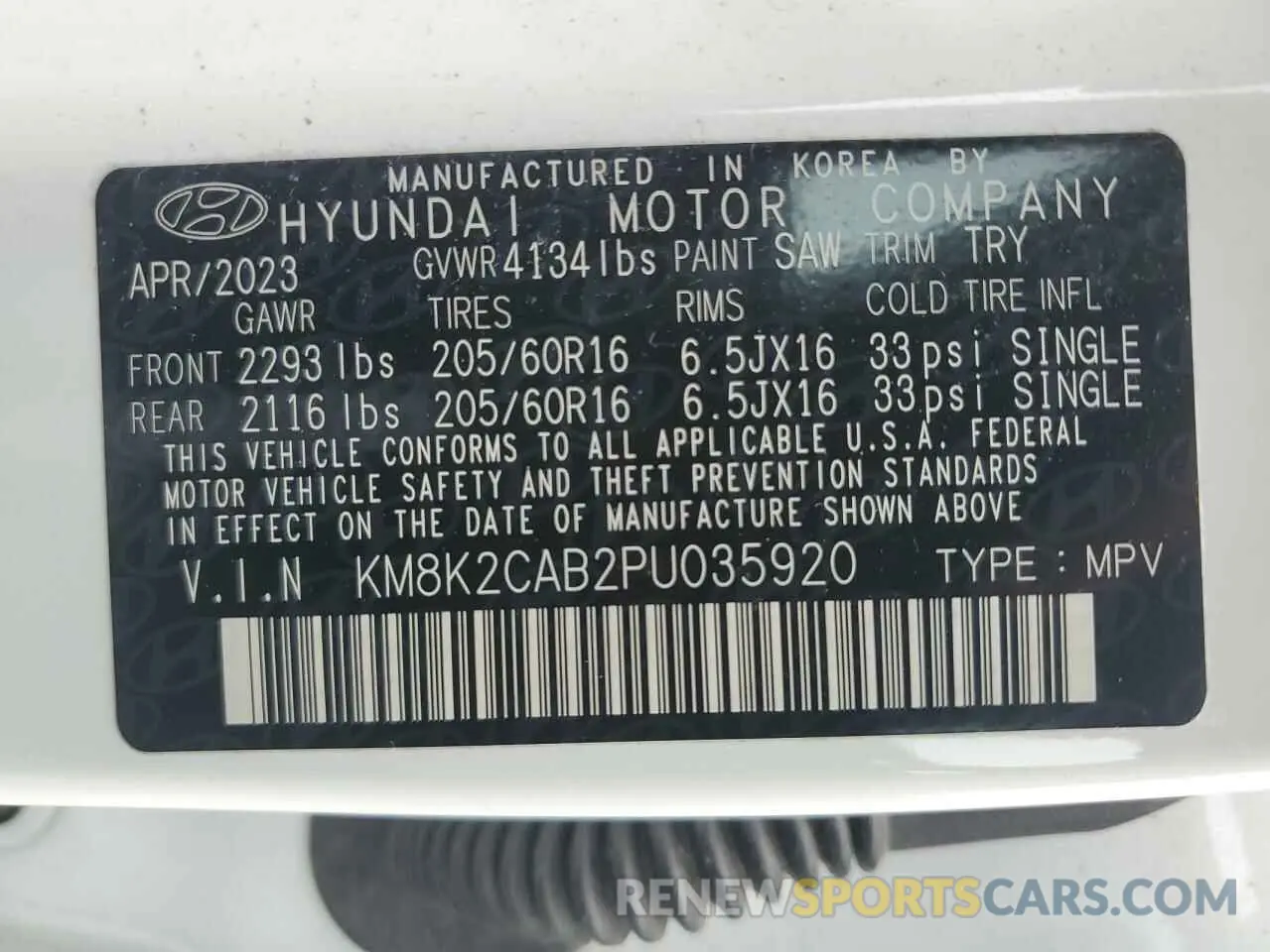 13 Фотография поврежденного автомобиля KM8K2CAB2PU035920 HYUNDAI KONA 2023