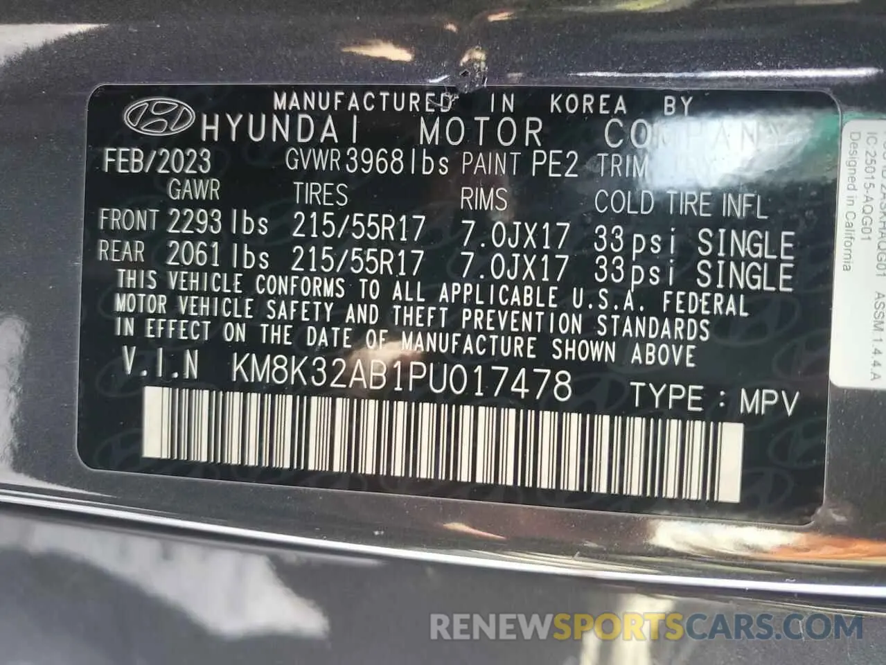 14 Photograph of a damaged car KM8K32AB1PU017478 HYUNDAI KONA 2023