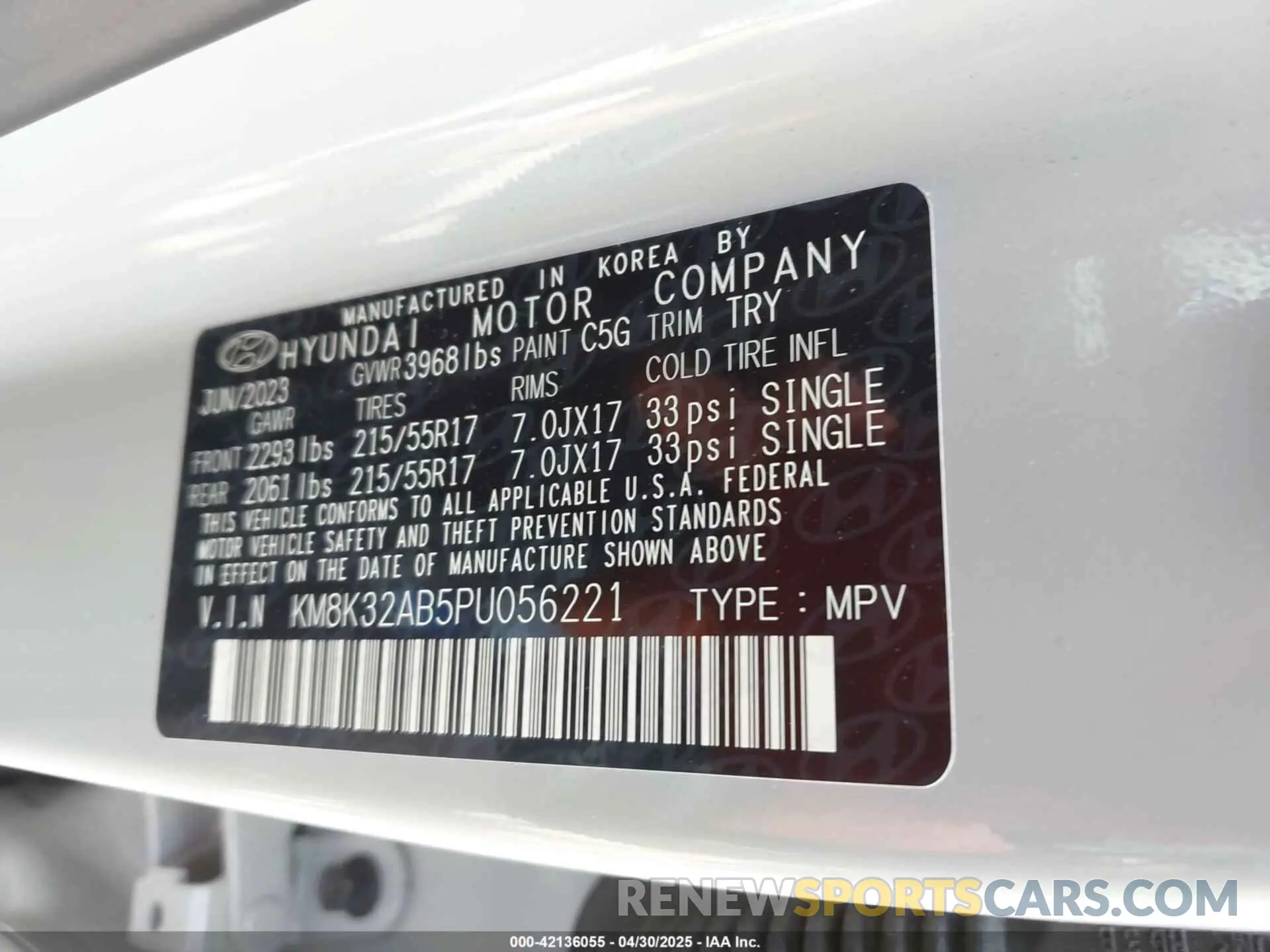 9 Photograph of a damaged car KM8K32AB5PU056221 HYUNDAI KONA 2023