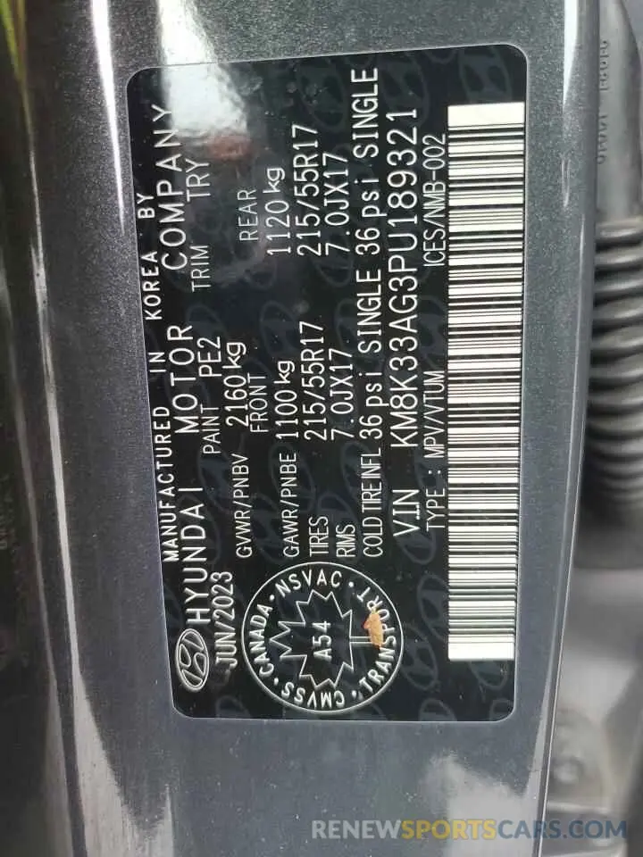 12 Photograph of a damaged car KM8K33AG3PU189321 HYUNDAI KONA 2023