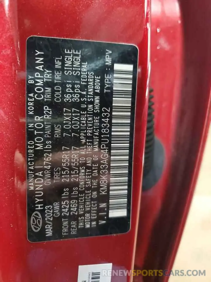 12 Photograph of a damaged car KM8K33AG4PU183432 HYUNDAI KONA 2023