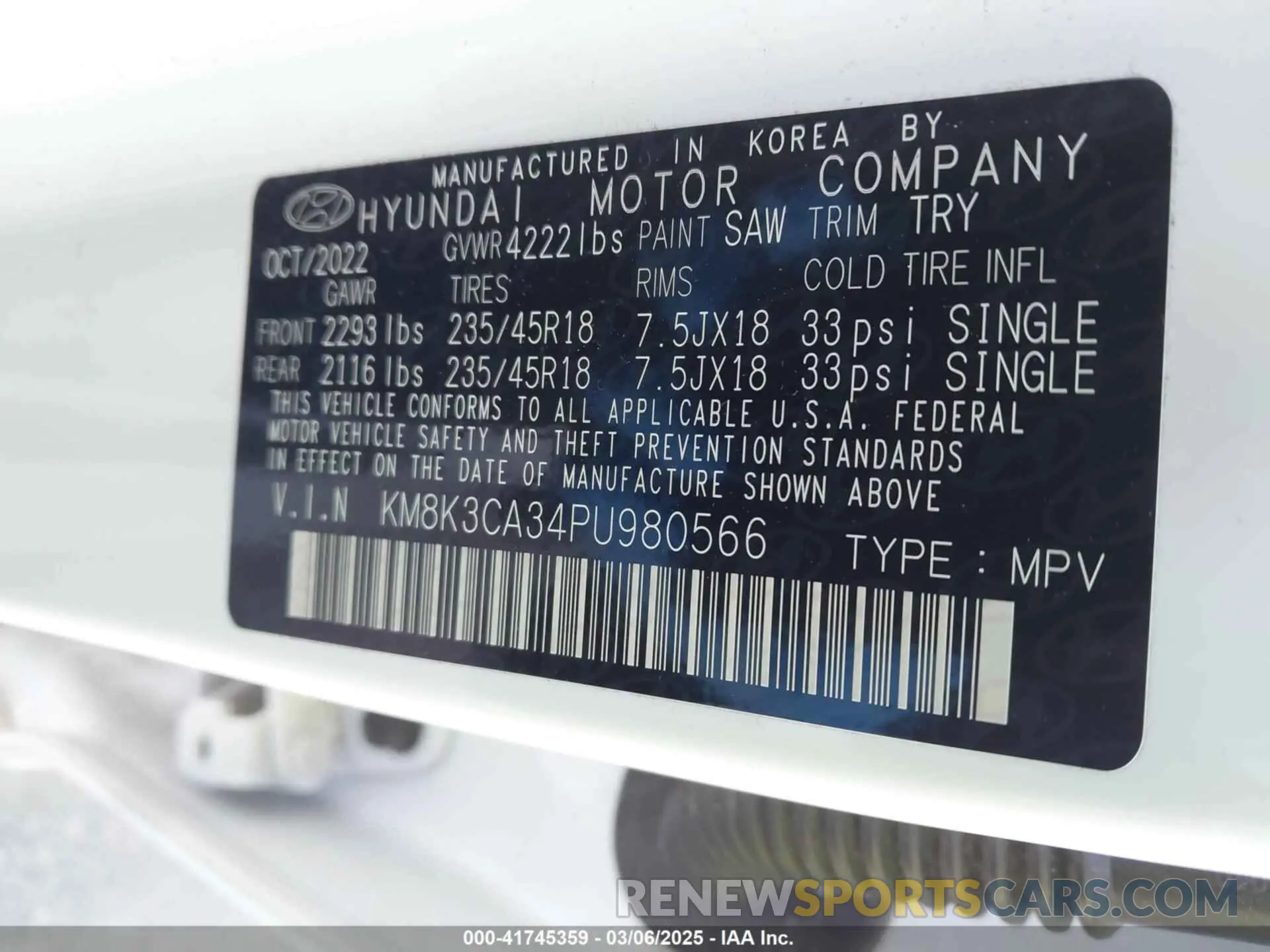 9 Photograph of a damaged car KM8K3CA34PU980566 HYUNDAI KONA 2023