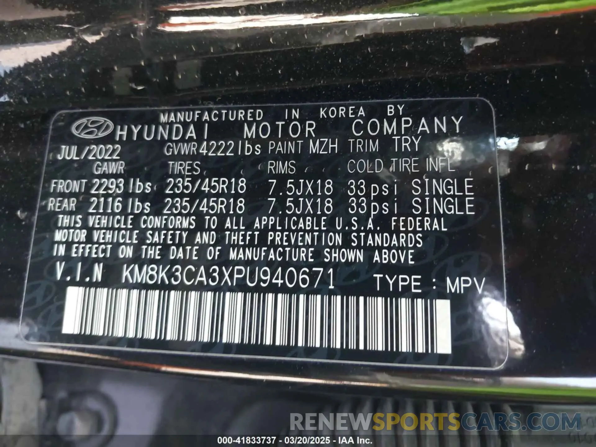 9 Photograph of a damaged car KM8K3CA3XPU940671 HYUNDAI KONA 2023