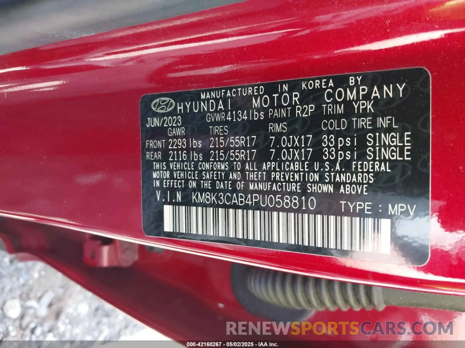 9 Фотография поврежденного автомобиля KM8K3CAB4PU058810 HYUNDAI KONA 2023