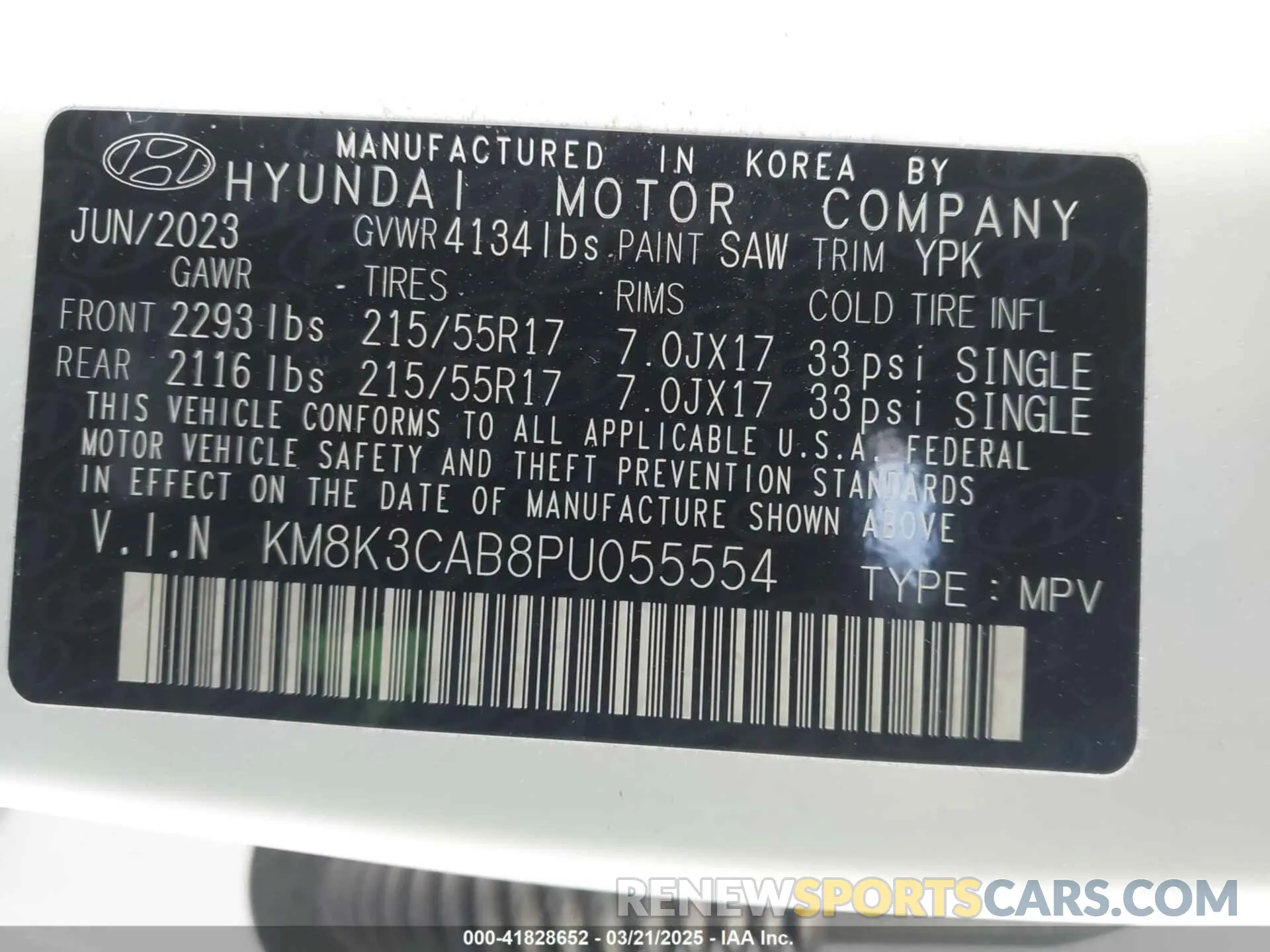 9 Photograph of a damaged car KM8K3CAB8PU055554 HYUNDAI KONA 2023