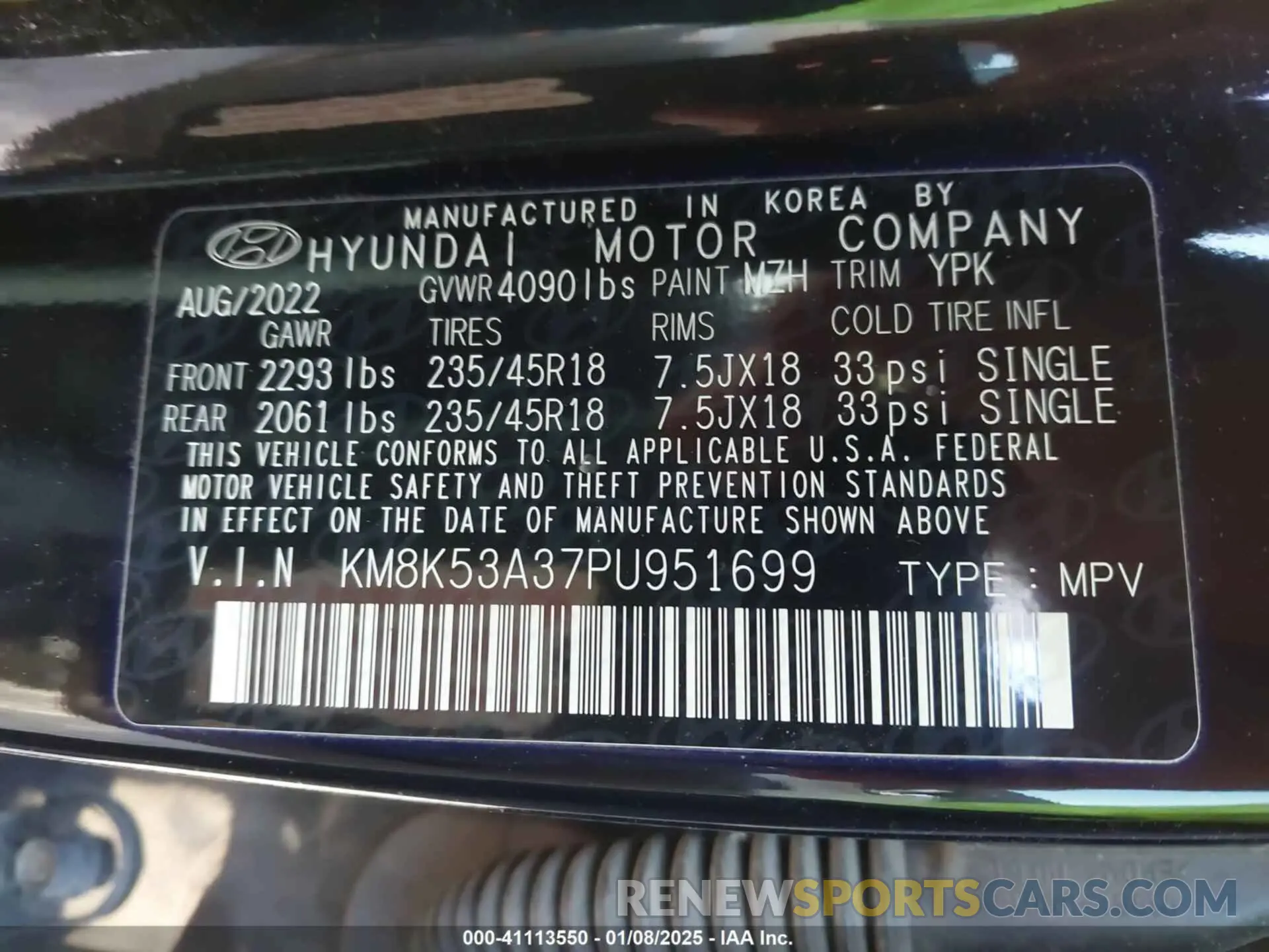 9 Фотография поврежденного автомобиля KM8K53A37PU951699 HYUNDAI KONA 2023