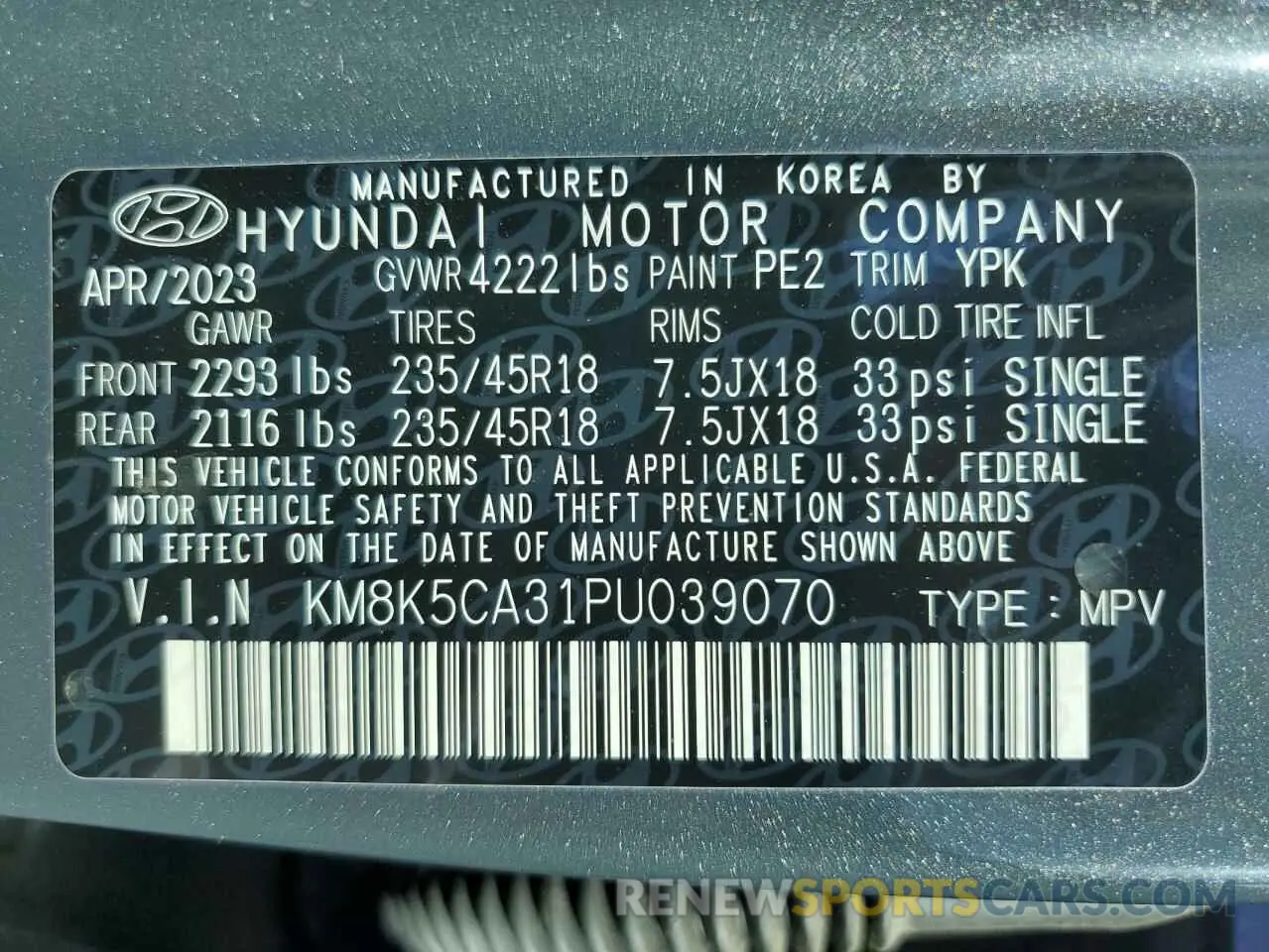 13 Фотография поврежденного автомобиля KM8K5CA31PU039070 HYUNDAI KONA 2023