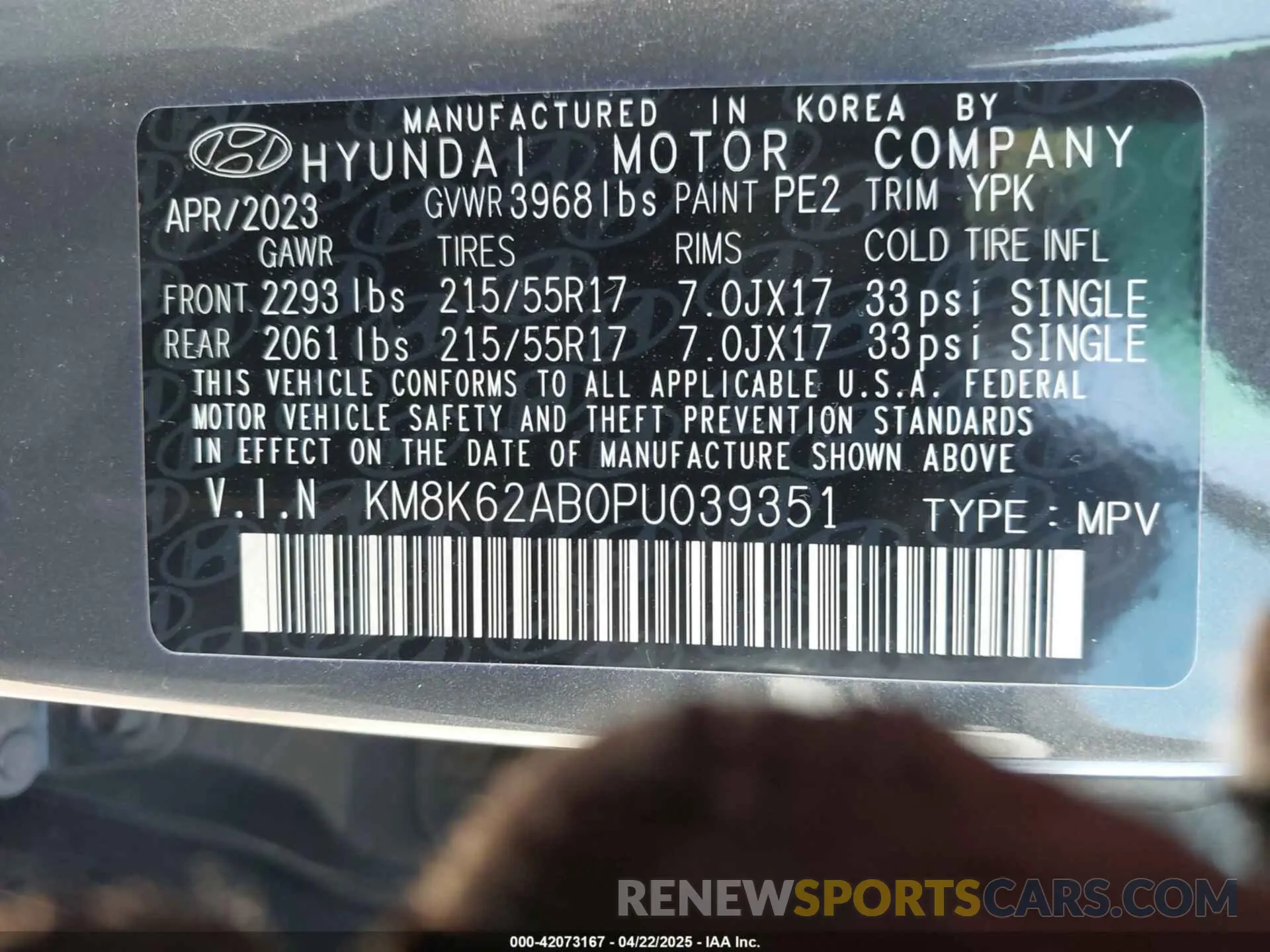 9 Photograph of a damaged car KM8K62AB0PU039351 HYUNDAI KONA 2023