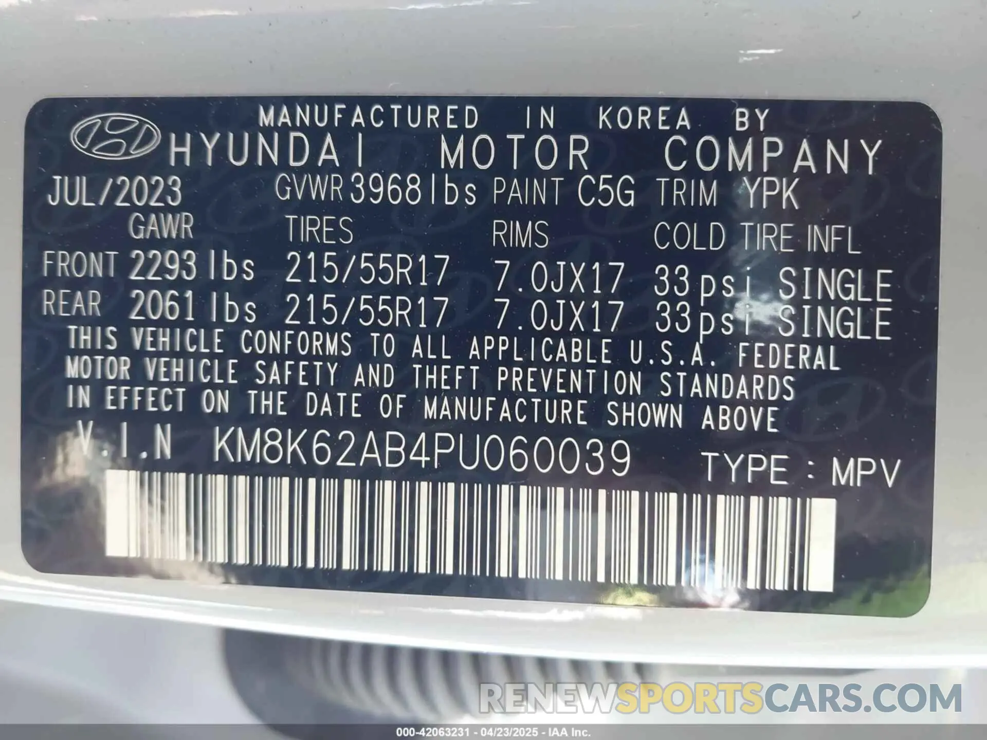 9 Photograph of a damaged car KM8K62AB4PU060039 HYUNDAI KONA 2023