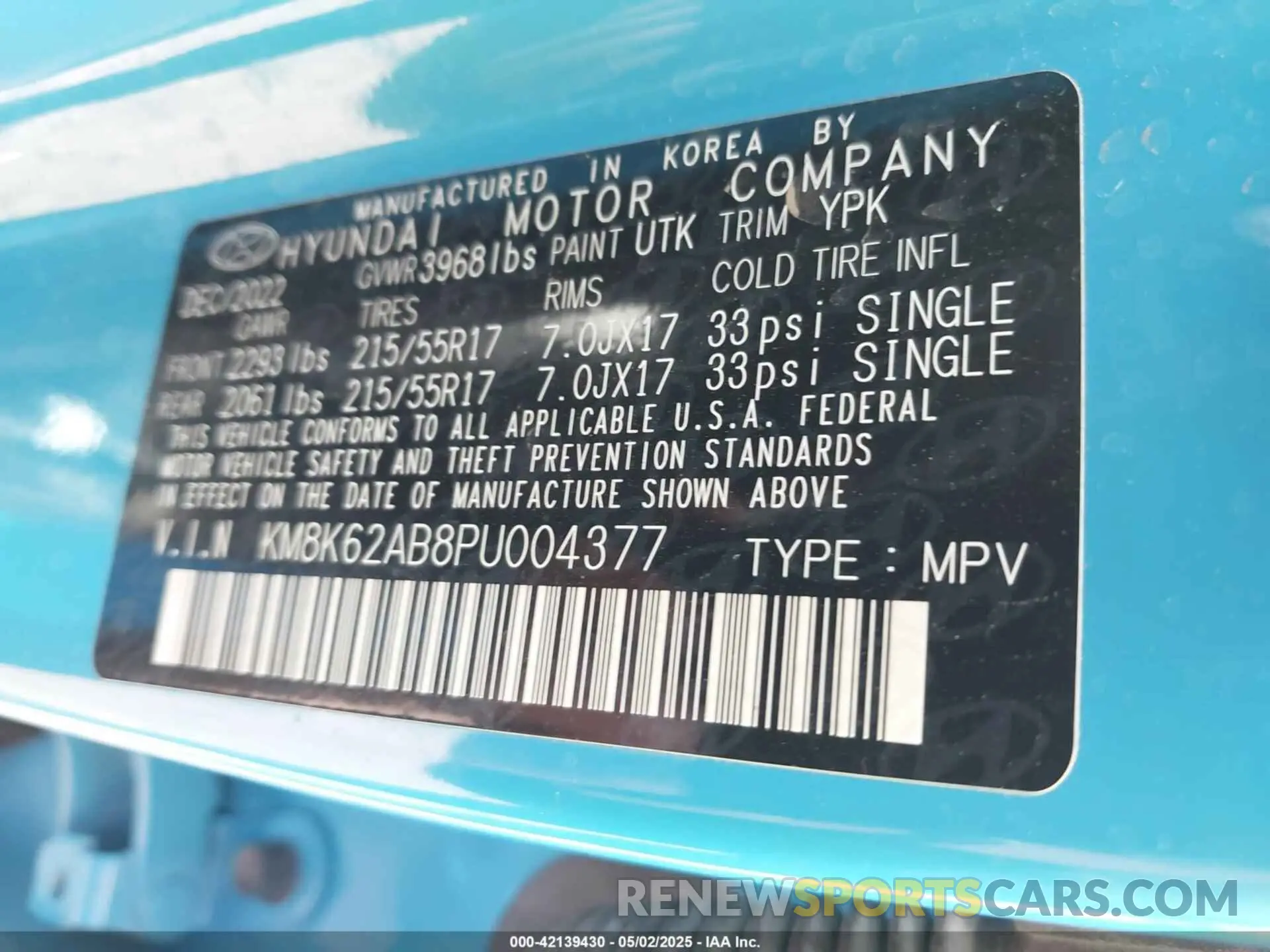9 Photograph of a damaged car KM8K62AB8PU004377 HYUNDAI KONA 2023