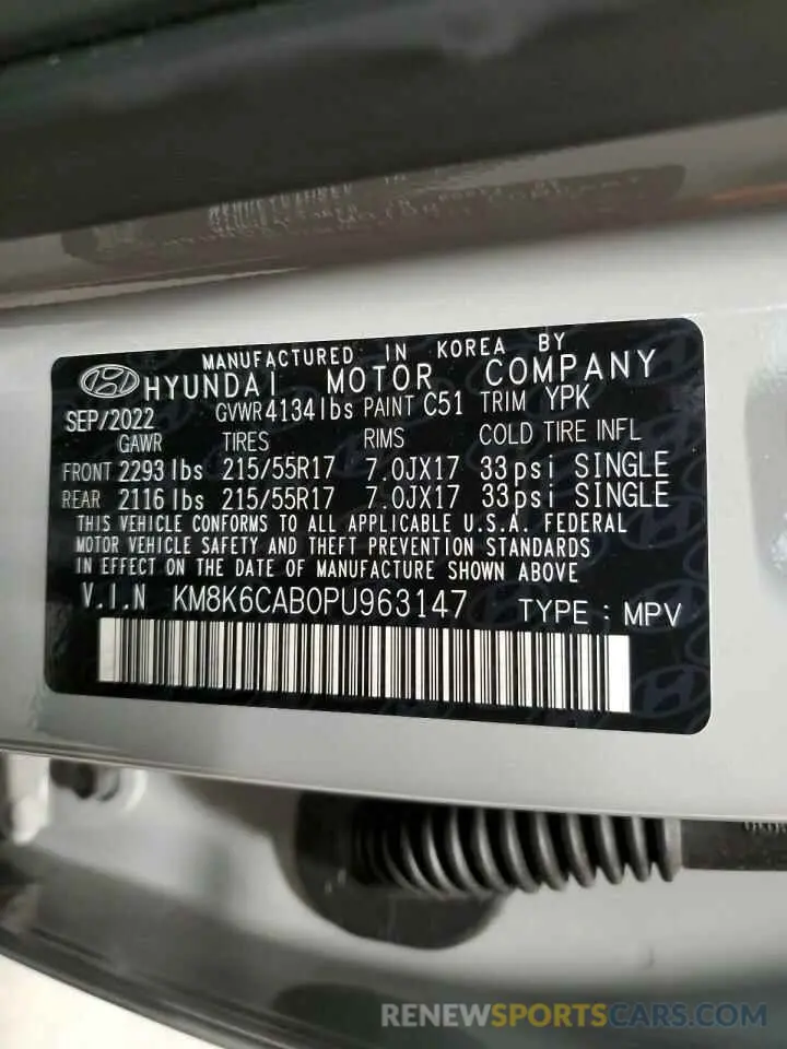 13 Photograph of a damaged car KM8K6CAB0PU963147 HYUNDAI KONA 2023