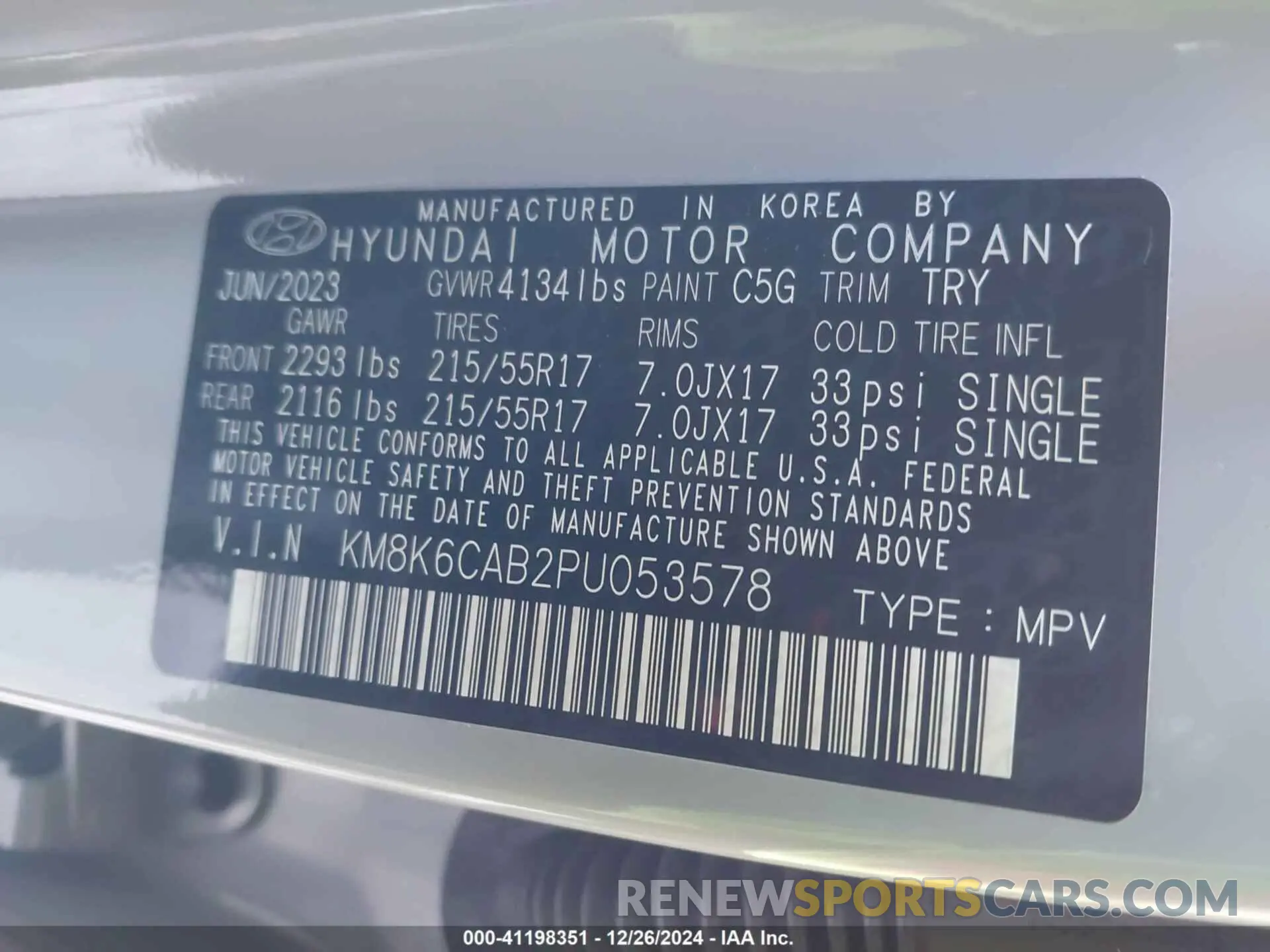 9 Фотография поврежденного автомобиля KM8K6CAB2PU053578 HYUNDAI KONA 2023