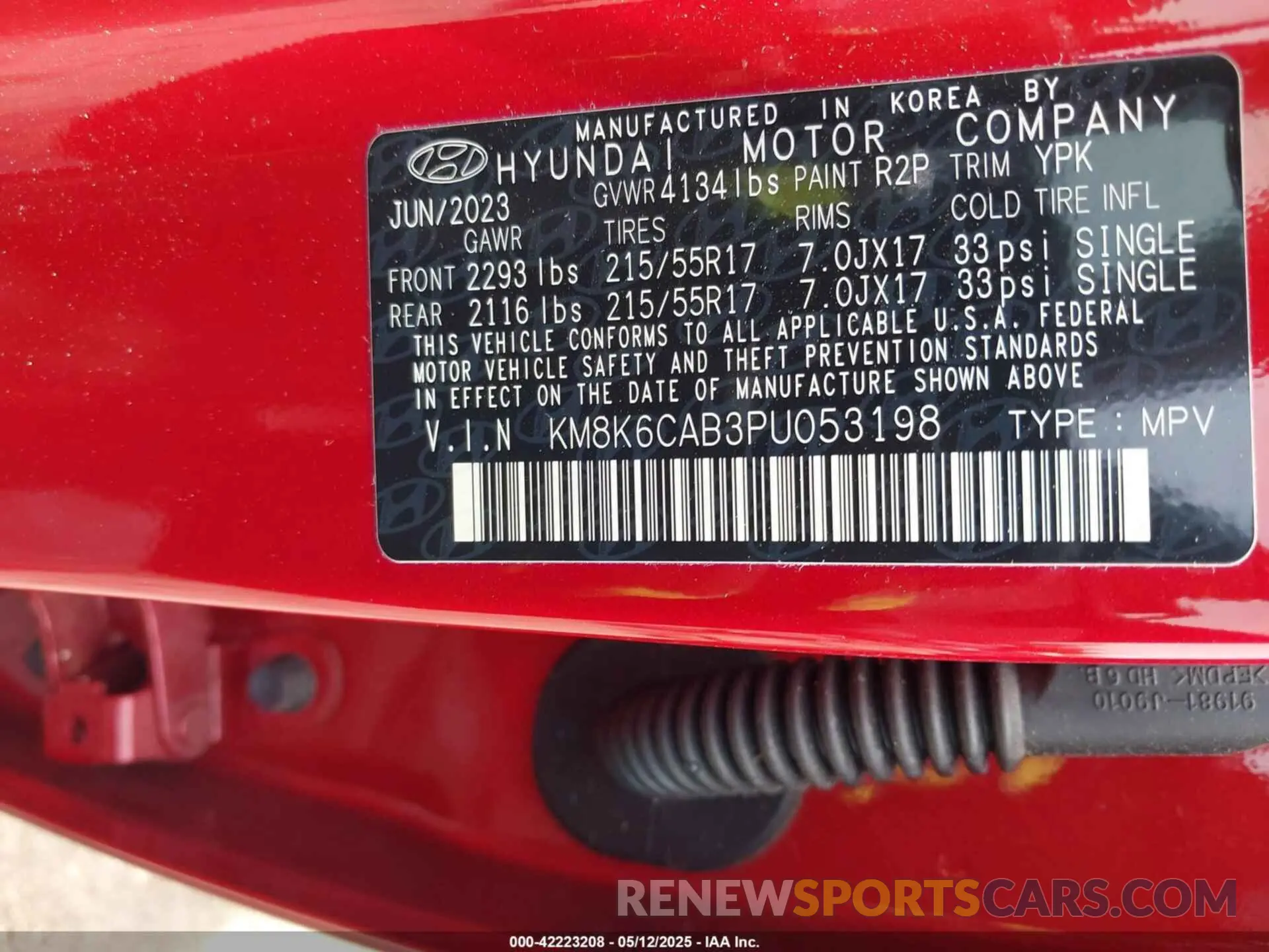 9 Фотография поврежденного автомобиля KM8K6CAB3PU053198 HYUNDAI KONA 2023