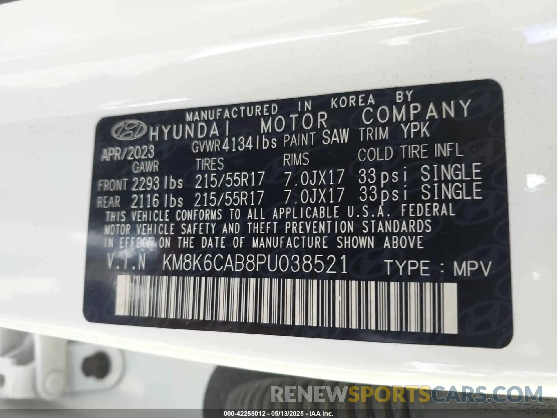 9 Photograph of a damaged car KM8K6CAB8PU038521 HYUNDAI KONA 2023
