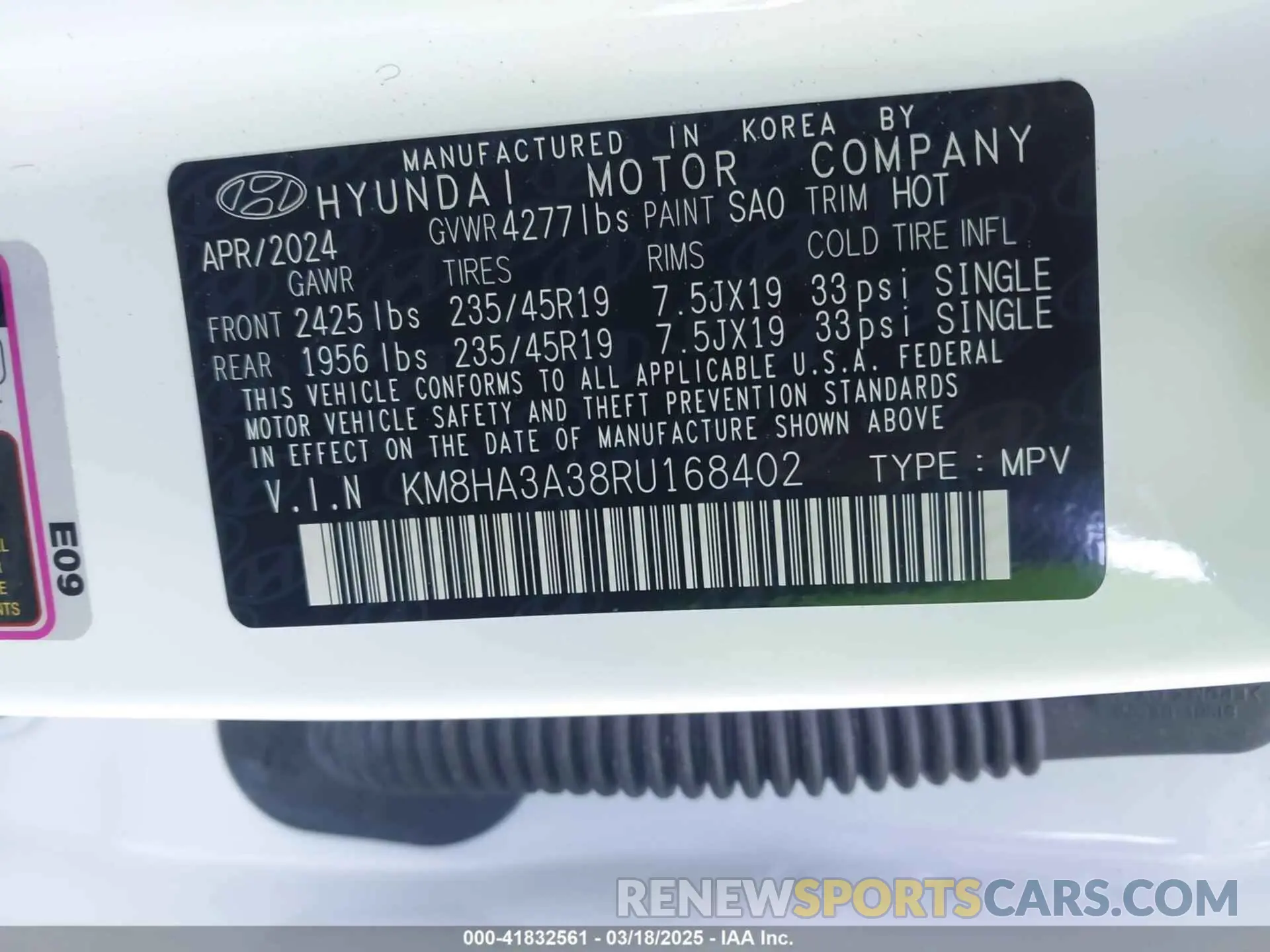 9 Фотография поврежденного автомобиля KM8HA3A38RU168402 HYUNDAI KONA 2024