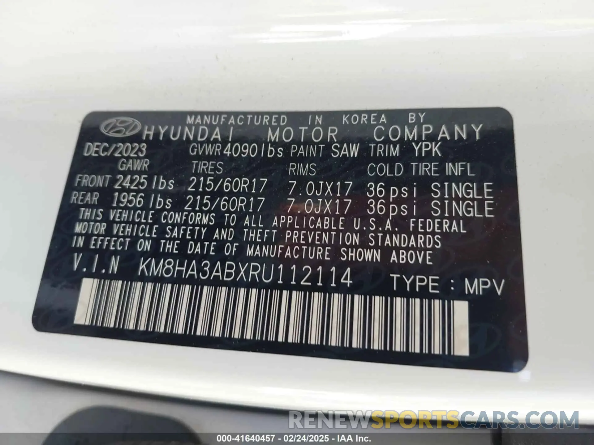 9 Фотография поврежденного автомобиля KM8HA3ABXRU112114 HYUNDAI KONA 2024