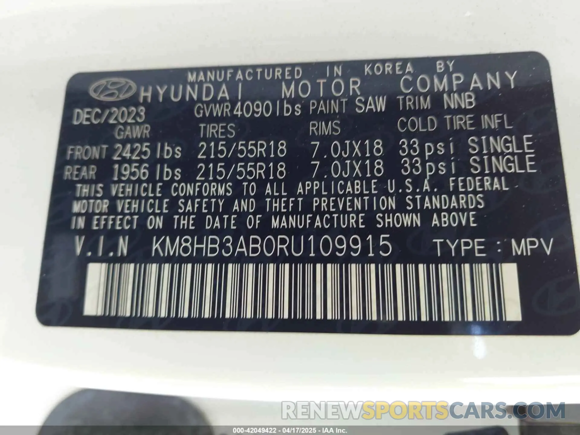 9 Фотография поврежденного автомобиля KM8HB3AB0RU109915 HYUNDAI KONA 2024