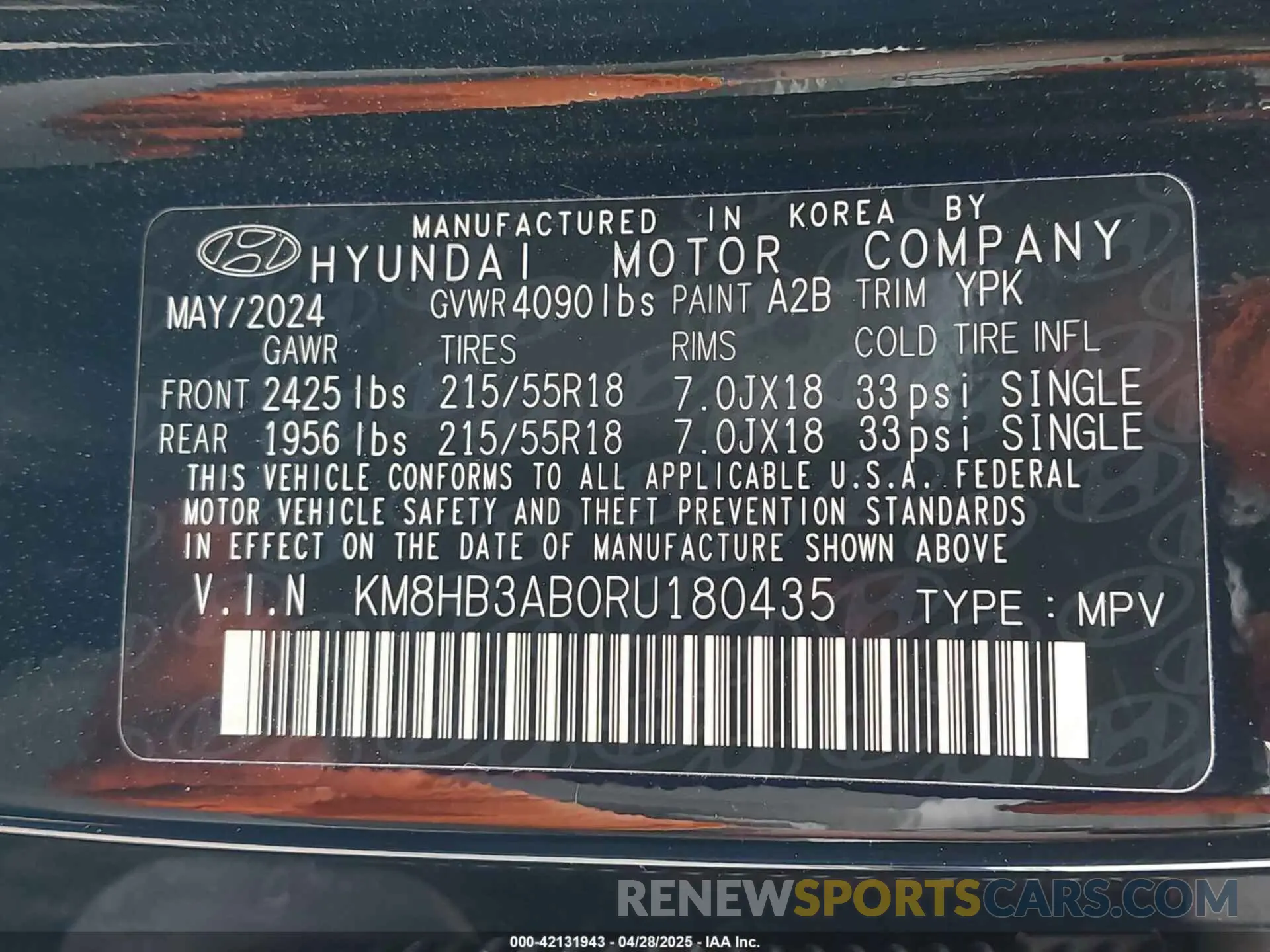 9 Фотография поврежденного автомобиля KM8HB3AB0RU180435 HYUNDAI KONA 2024