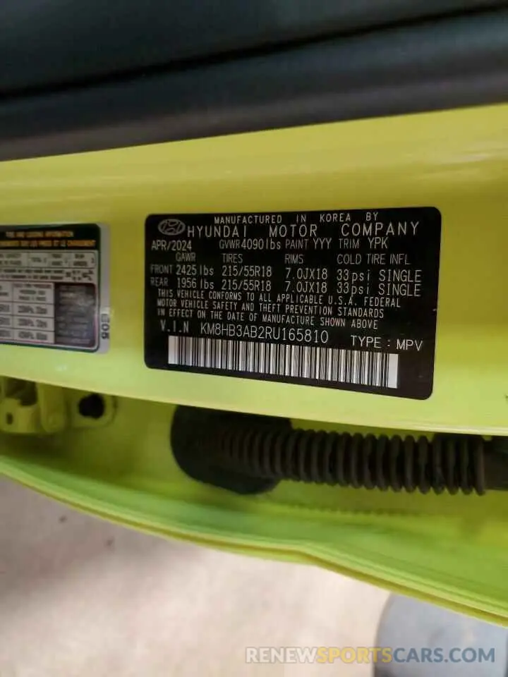 13 Фотография поврежденного автомобиля KM8HB3AB2RU165810 HYUNDAI KONA 2024