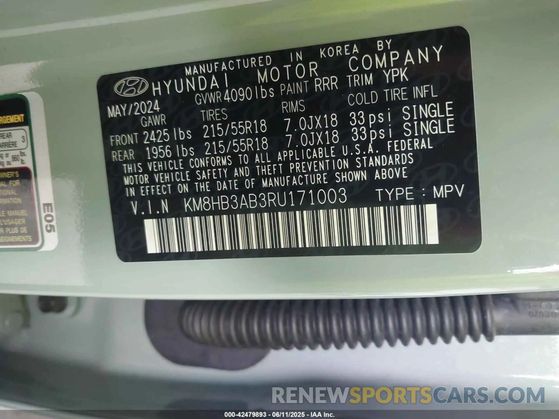 9 Photograph of a damaged car KM8HB3AB3RU171003 HYUNDAI KONA 2024