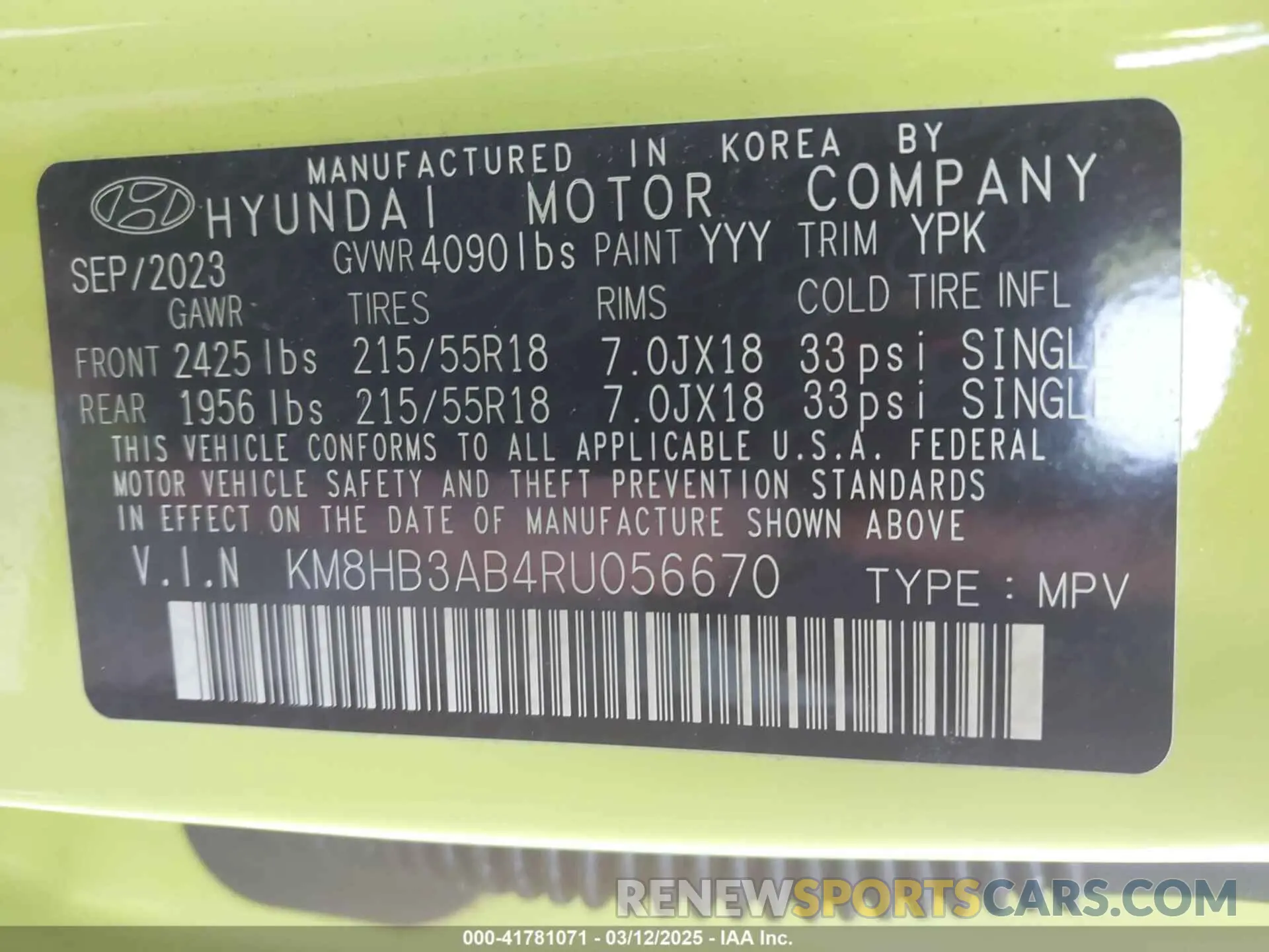 9 Photograph of a damaged car KM8HB3AB4RU056670 HYUNDAI KONA 2024