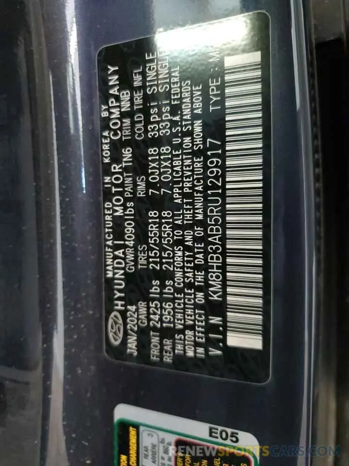 12 Photograph of a damaged car KM8HB3AB5RU129917 HYUNDAI KONA 2024