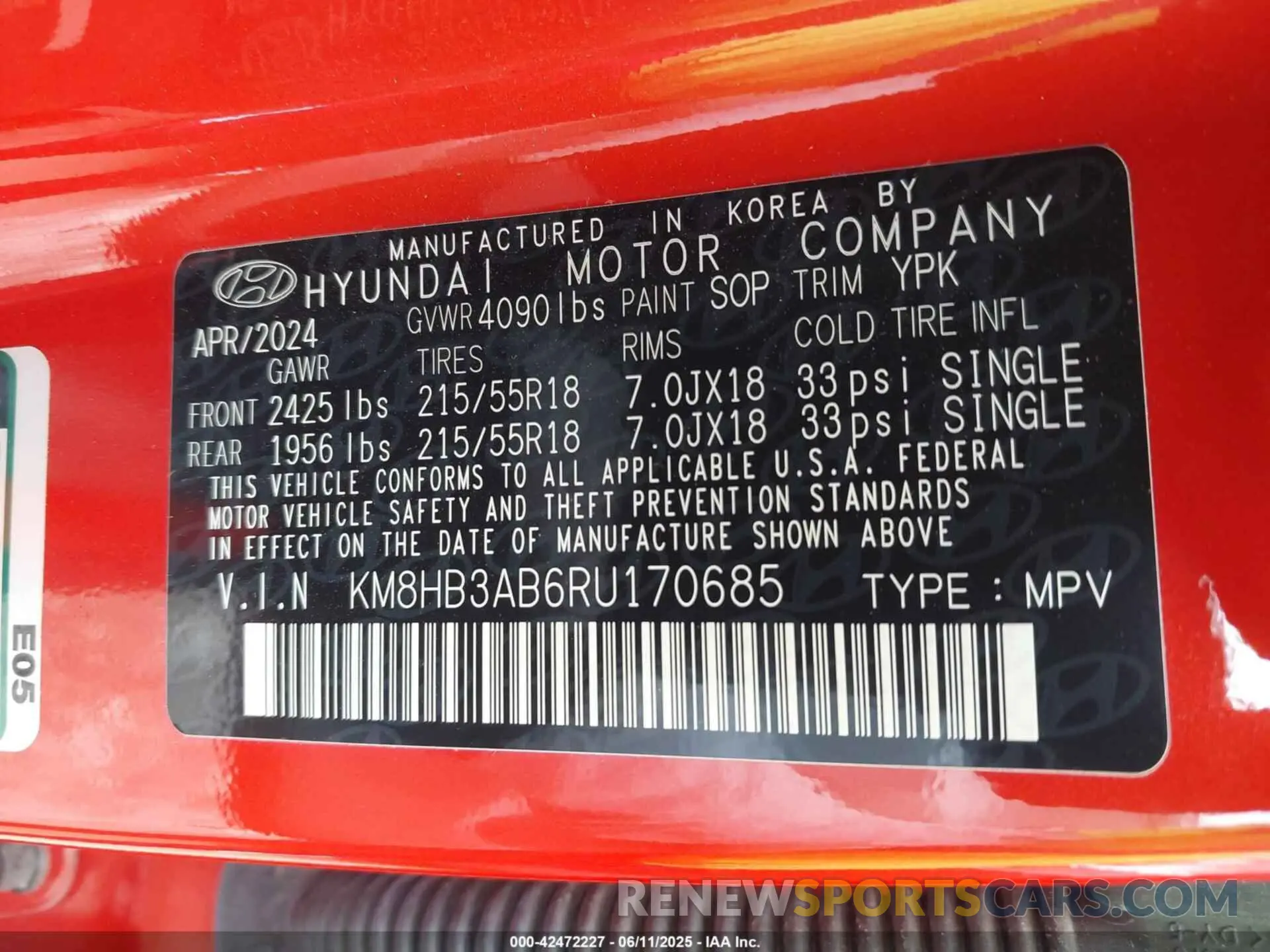 9 Photograph of a damaged car KM8HB3AB6RU170685 HYUNDAI KONA 2024