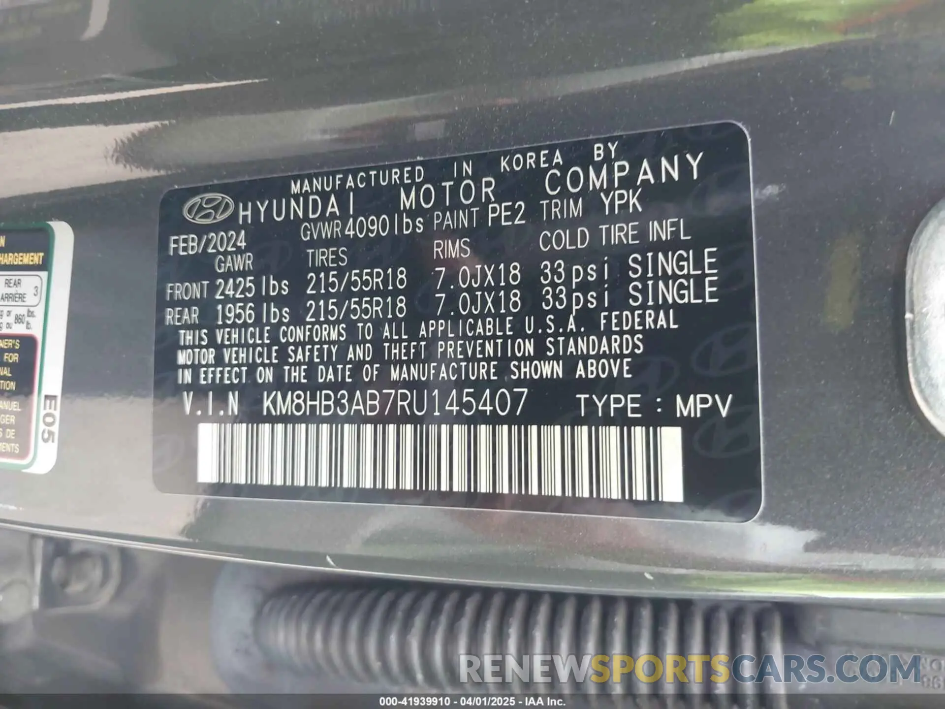 9 Фотография поврежденного автомобиля KM8HB3AB7RU145407 HYUNDAI KONA 2024