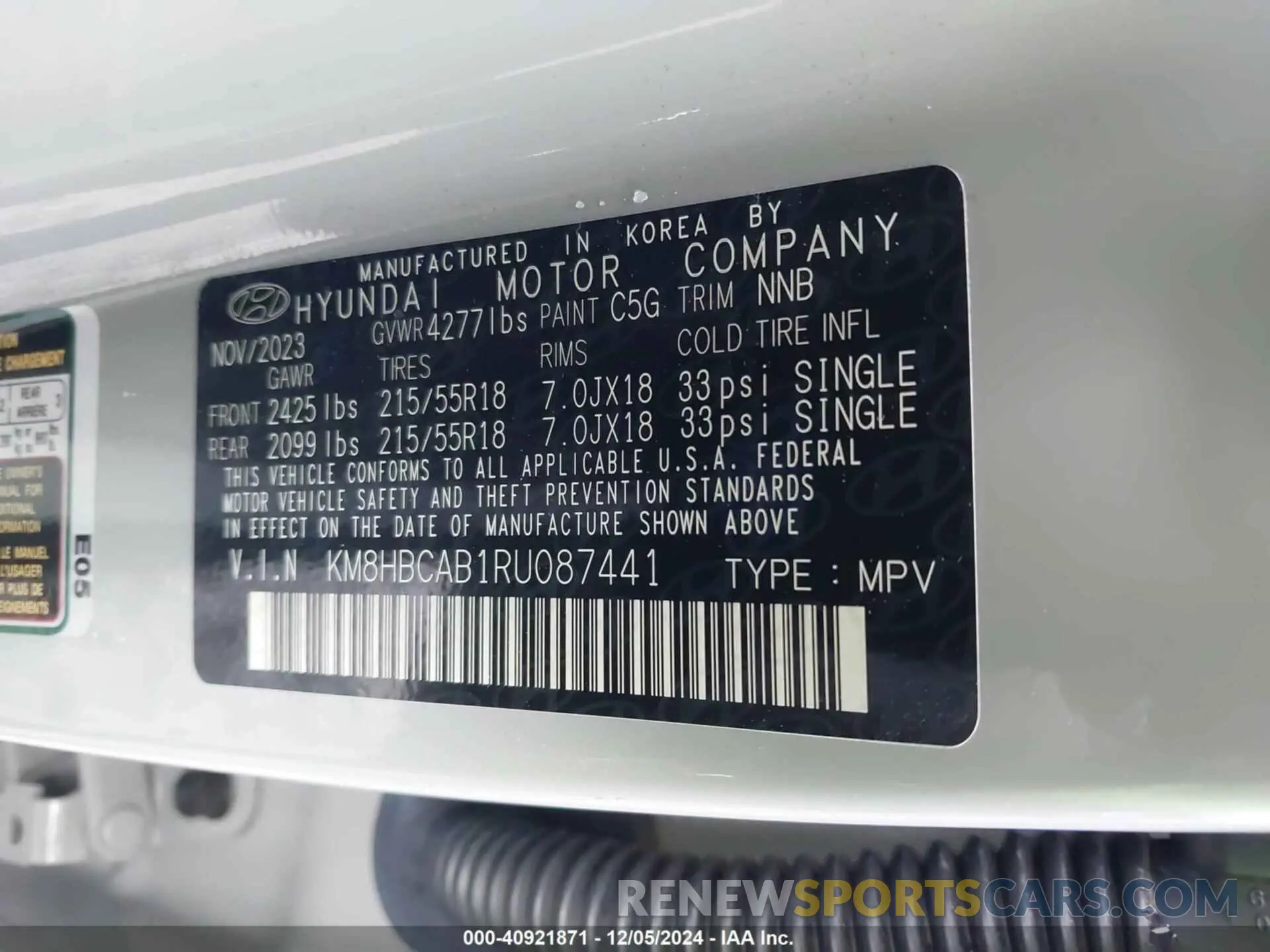 9 Photograph of a damaged car KM8HBCAB1RU087441 HYUNDAI KONA 2024