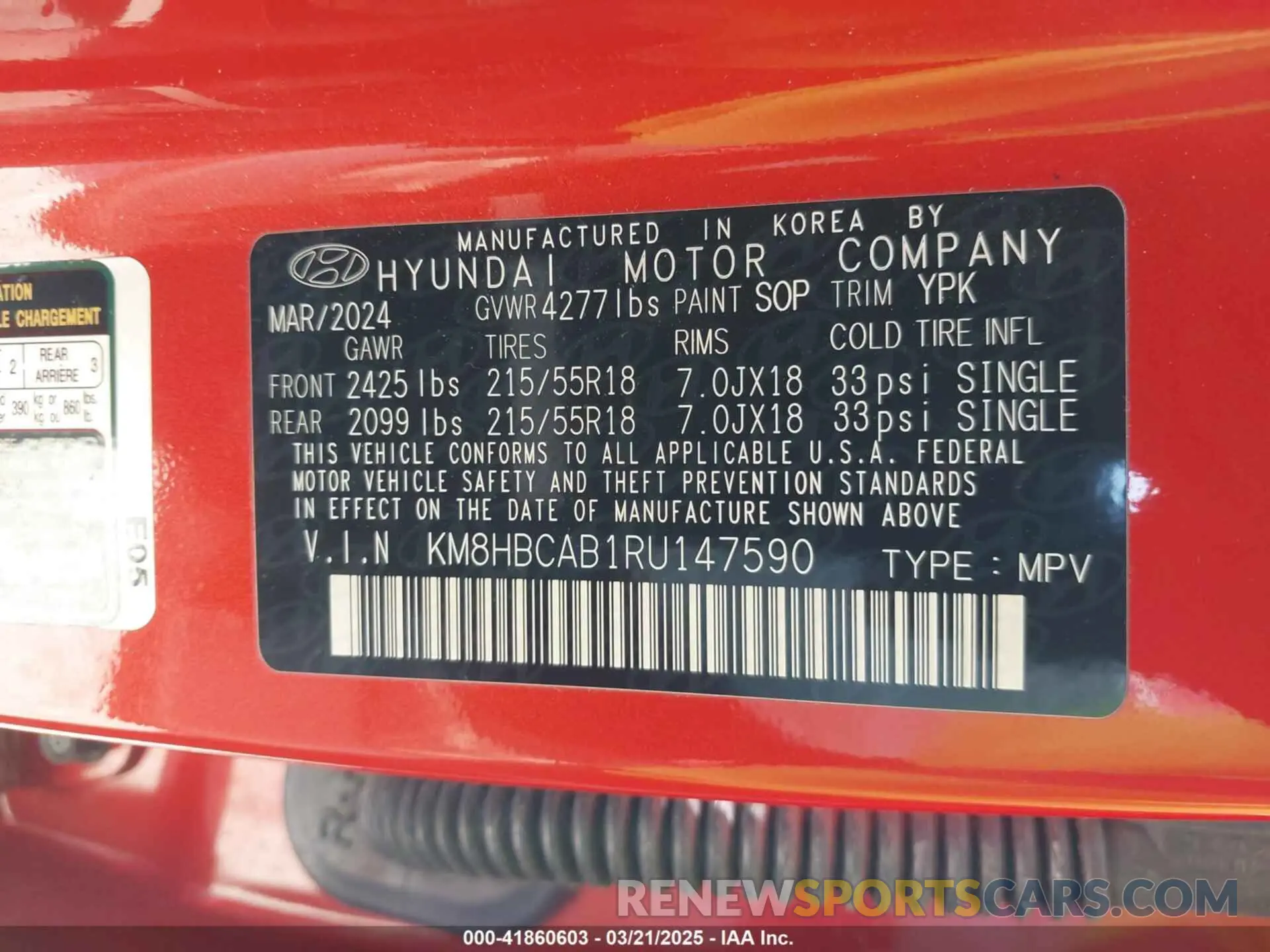 9 Photograph of a damaged car KM8HBCAB1RU147590 HYUNDAI KONA 2024