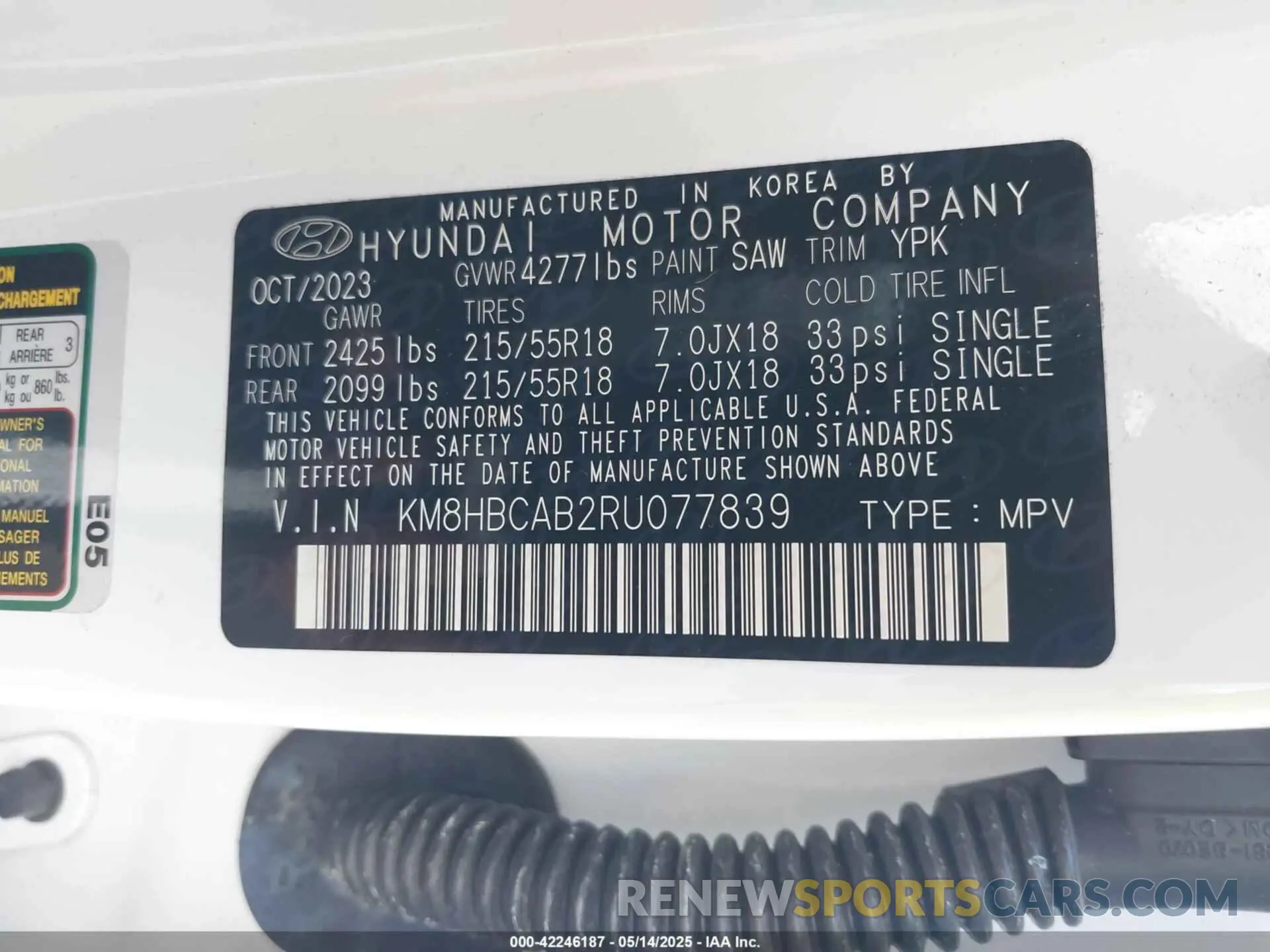 9 Фотография поврежденного автомобиля KM8HBCAB2RU077839 HYUNDAI KONA 2024