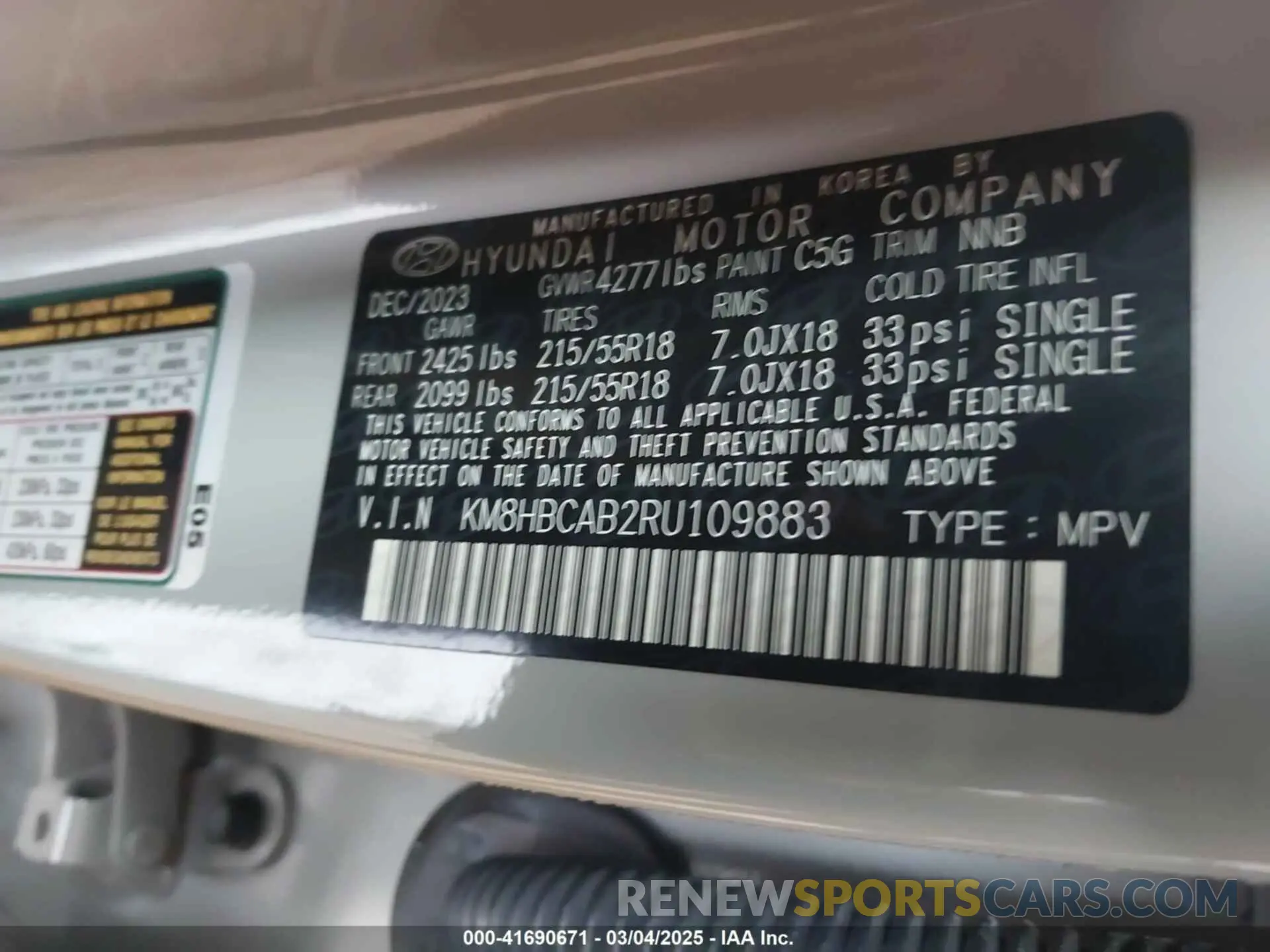 9 Photograph of a damaged car KM8HBCAB2RU109883 HYUNDAI KONA 2024