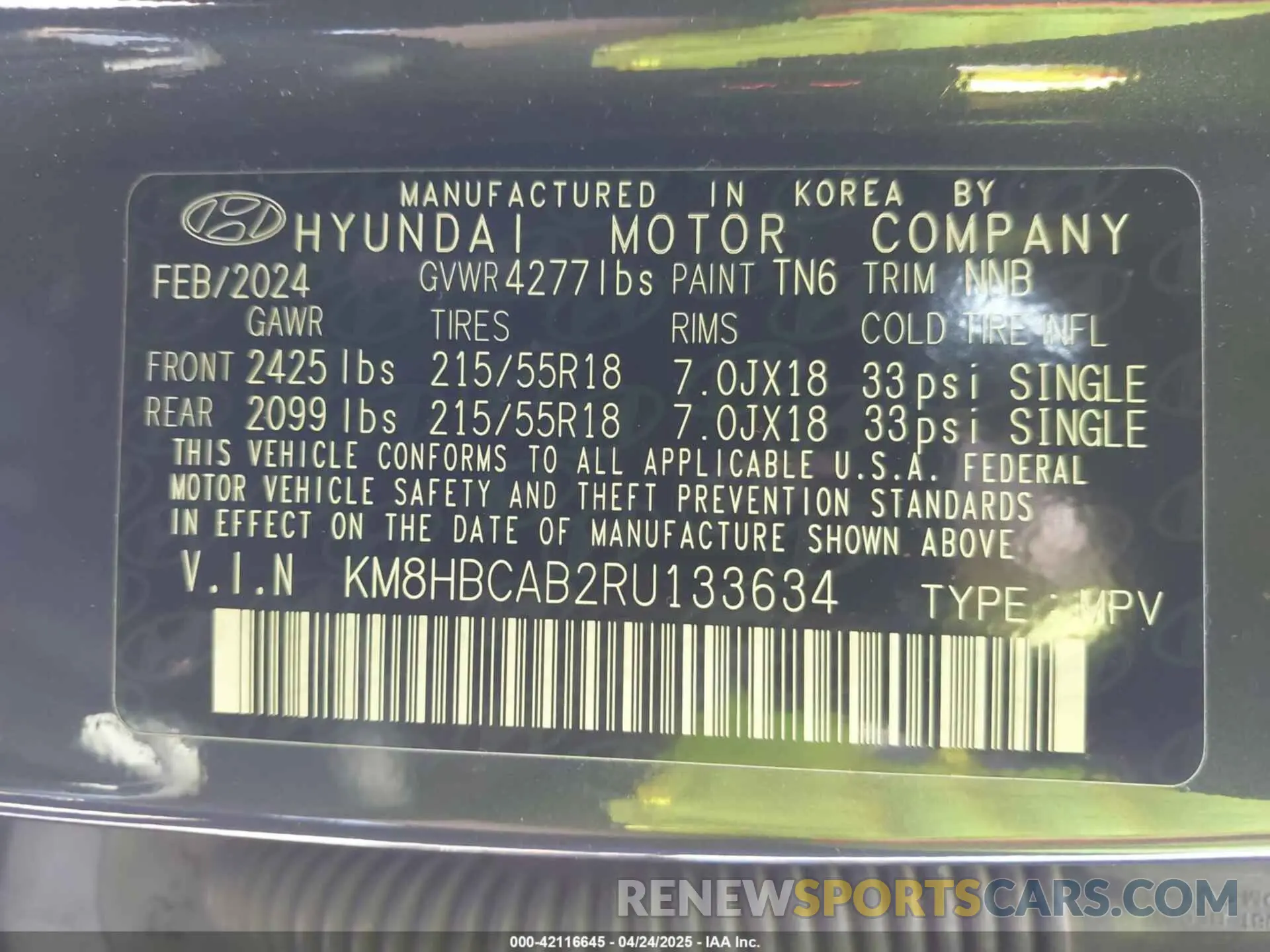 9 Photograph of a damaged car KM8HBCAB2RU133634 HYUNDAI KONA 2024