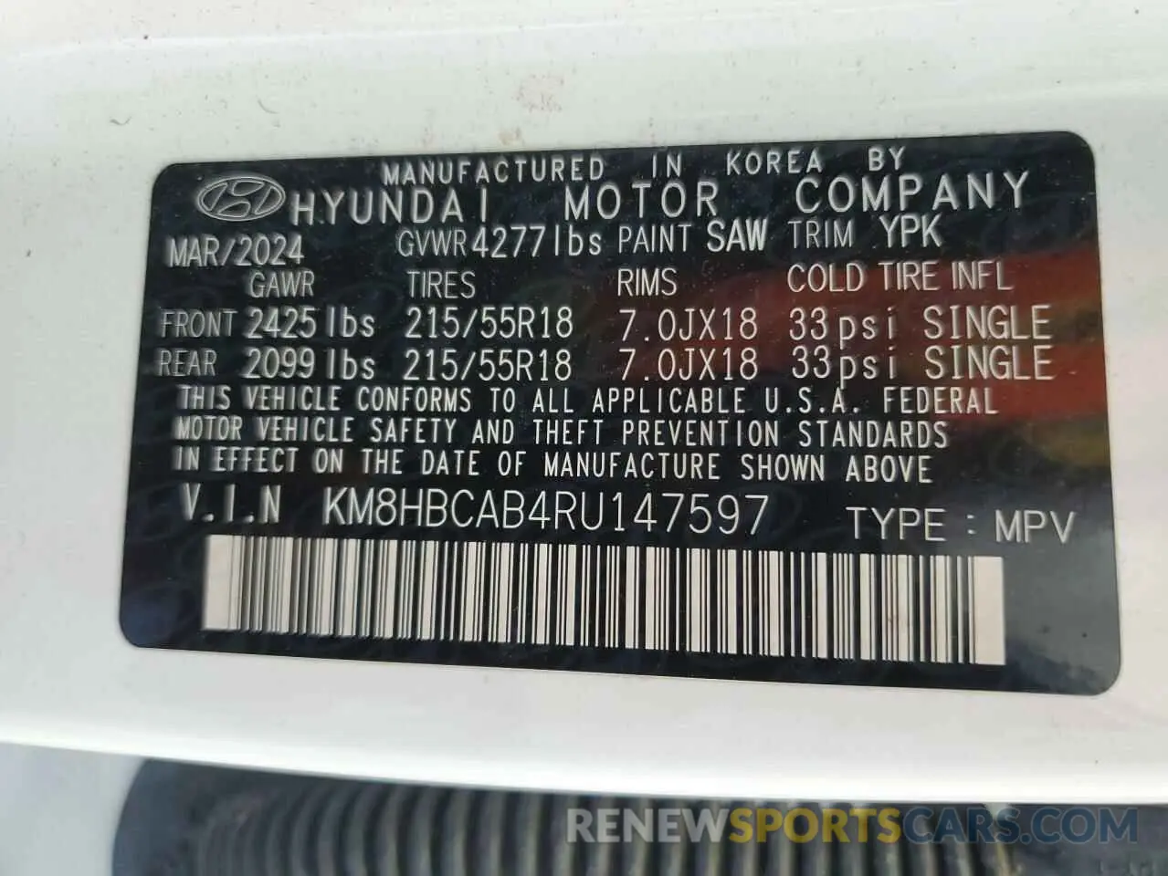 13 Фотография поврежденного автомобиля KM8HBCAB4RU147597 HYUNDAI KONA 2024