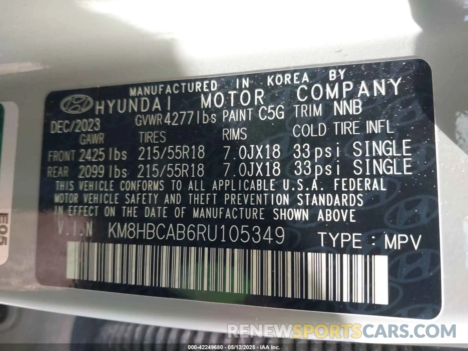 9 Photograph of a damaged car KM8HBCAB6RU105349 HYUNDAI KONA 2024
