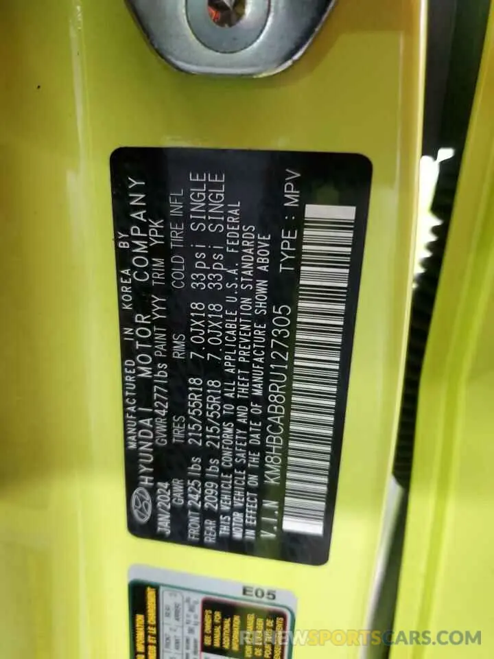 13 Photograph of a damaged car KM8HBCAB8RU127305 HYUNDAI KONA 2024
