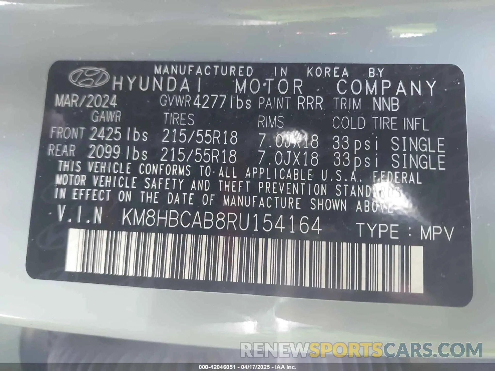 9 Photograph of a damaged car KM8HBCAB8RU154164 HYUNDAI KONA 2024