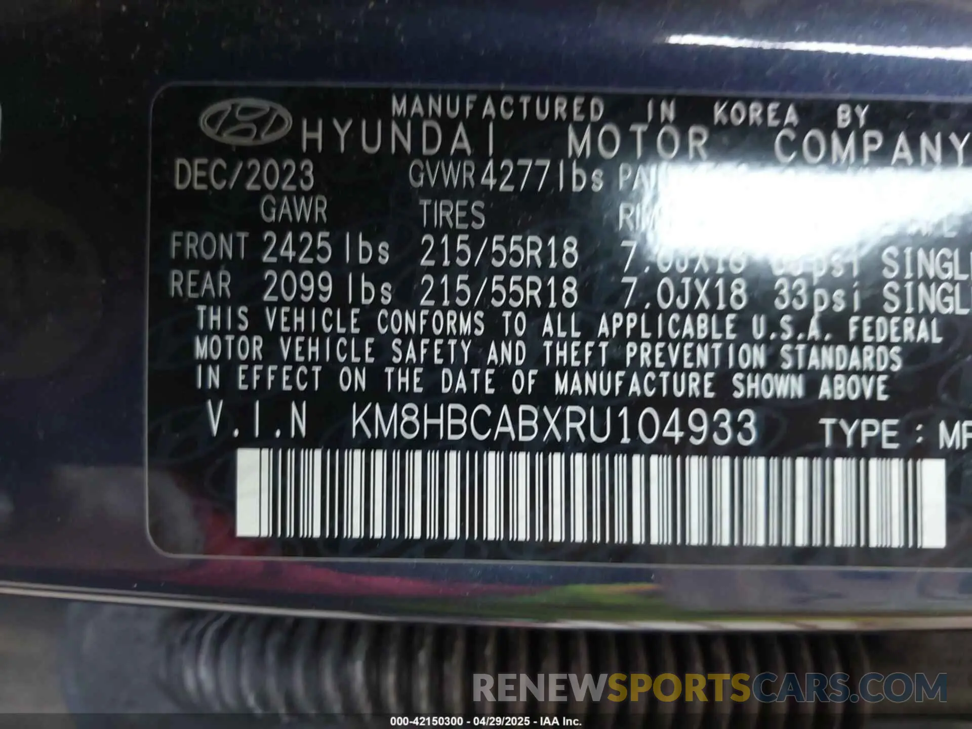 9 Photograph of a damaged car KM8HBCABXRU104933 HYUNDAI KONA 2024