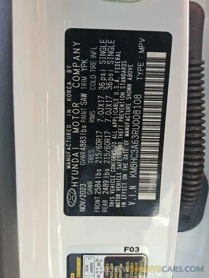 12 Photograph of a damaged car KM8HC3A63RU008108 HYUNDAI KONA 2024