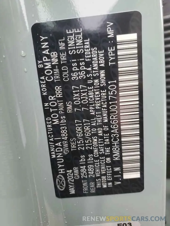 13 Photograph of a damaged car KM8HC3A66RU017501 HYUNDAI KONA 2024