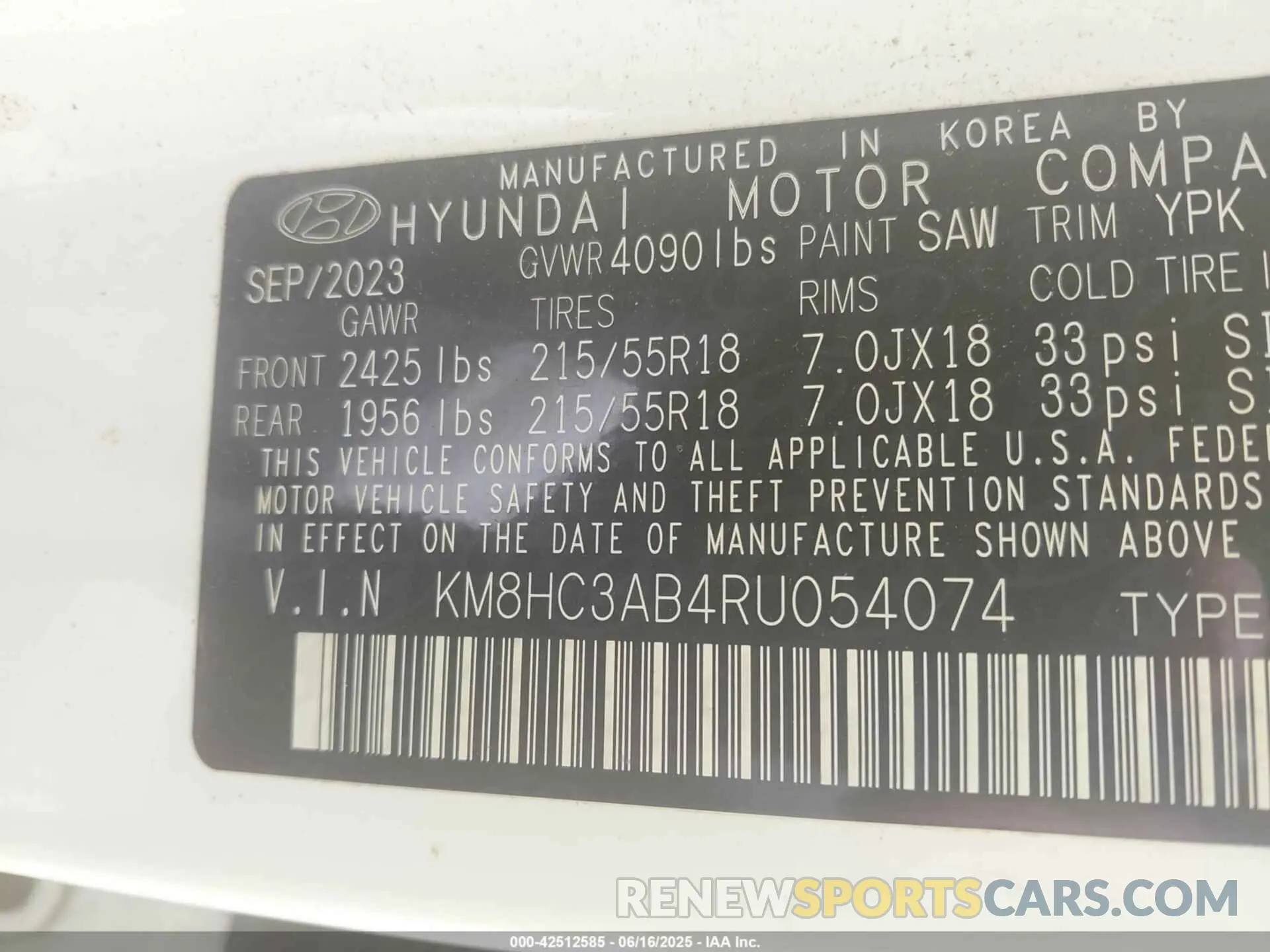 9 Photograph of a damaged car KM8HC3AB4RU054074 HYUNDAI KONA 2024