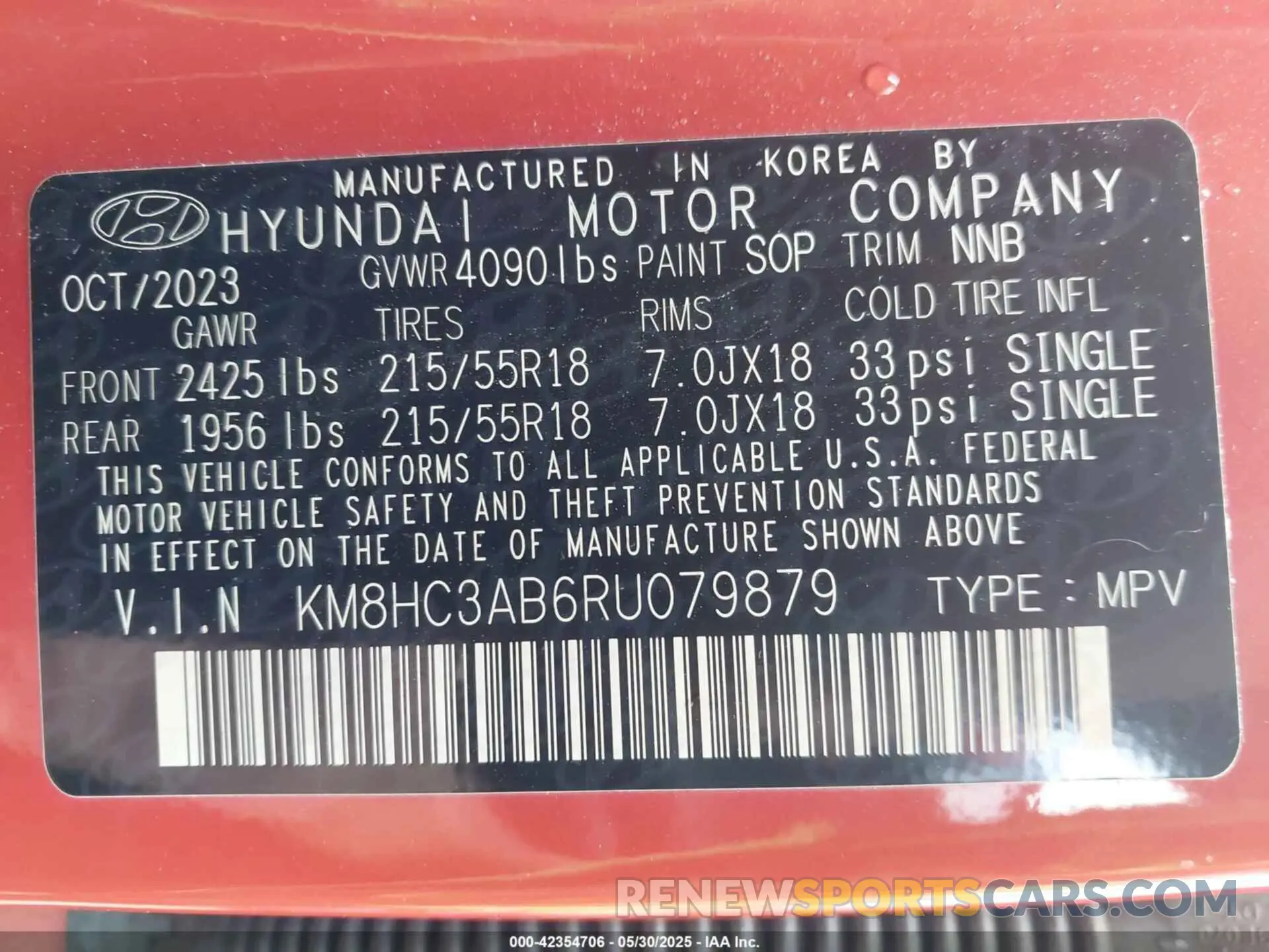 9 Photograph of a damaged car KM8HC3AB6RU079879 HYUNDAI KONA 2024