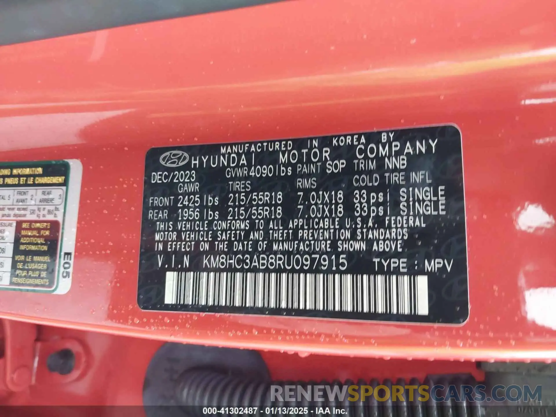 9 Photograph of a damaged car KM8HC3AB8RU097915 HYUNDAI KONA 2024