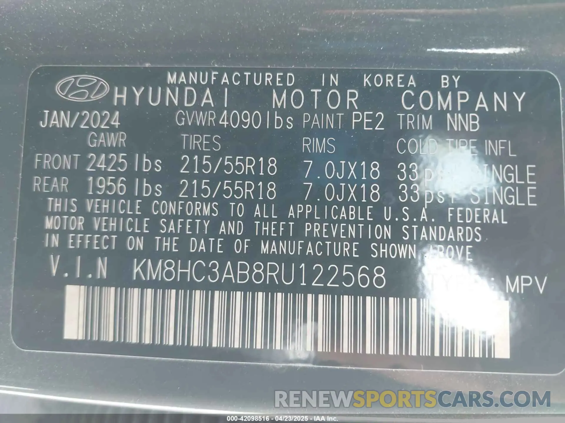 9 Фотография поврежденного автомобиля KM8HC3AB8RU122568 HYUNDAI KONA 2024
