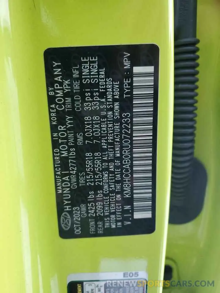 13 Photograph of a damaged car KM8HCCAB0RU072233 HYUNDAI KONA 2024